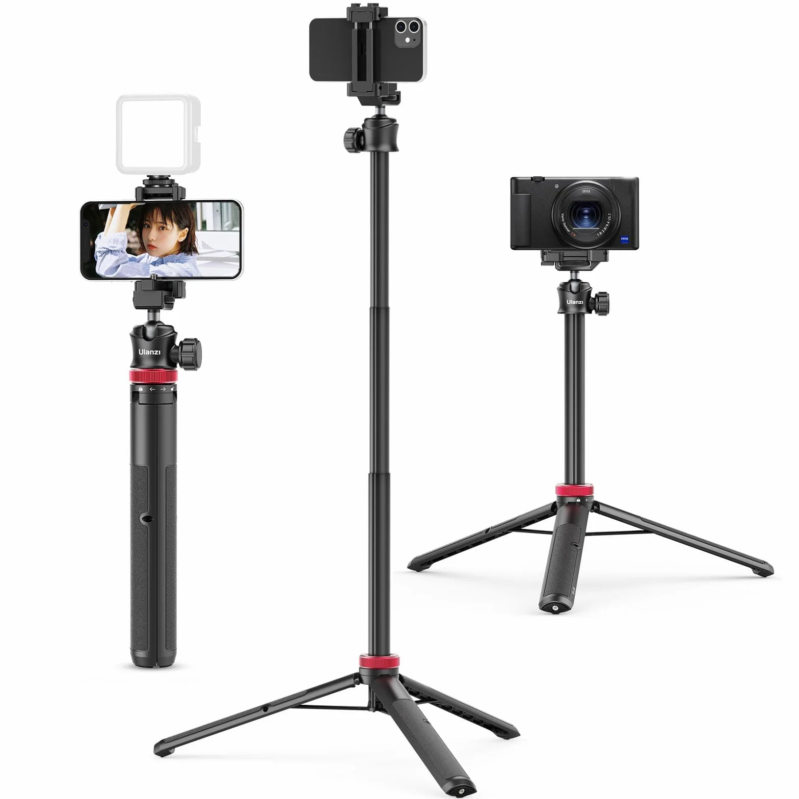ULANZI MT-44 Treppiede Smartphone 147 cm, 2 in 1 Bastone Selfie con Telecomando, Treppiede Fotocamera con Testa a Sfera 360° e Cold Shoe, Compatto Selfie Stick per Samsung Sony Canon Nikon iPhone 17