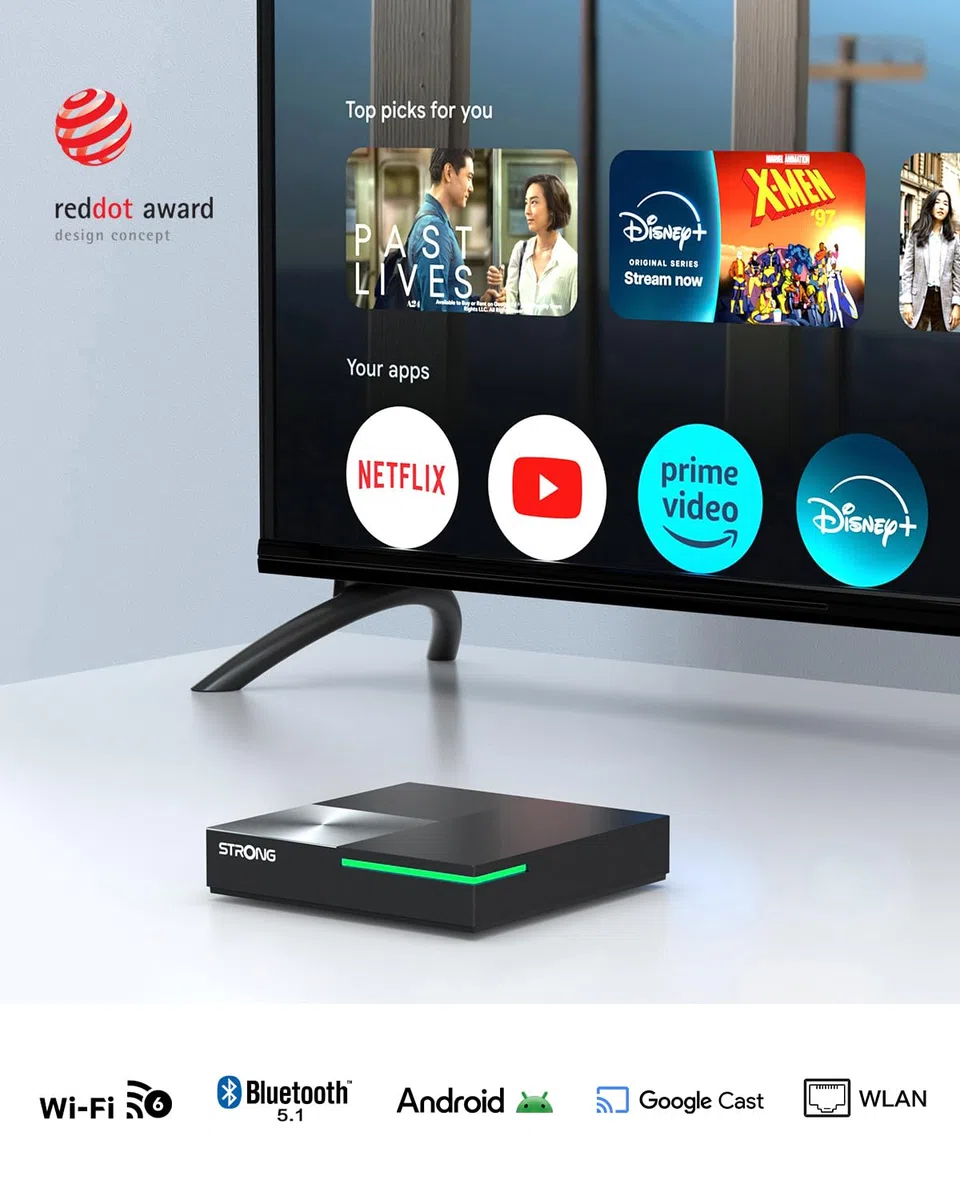 STRONG Leap-S3 Pro Streaming Box 4K UHD Google TV Con Porta Ethernet, Android 12, 4GB RAM + 32GB Memoria, Wi-Fi 6, Chromecast Integrato, Controllo Vocale Google, Dolby Audio & Dolby Vision