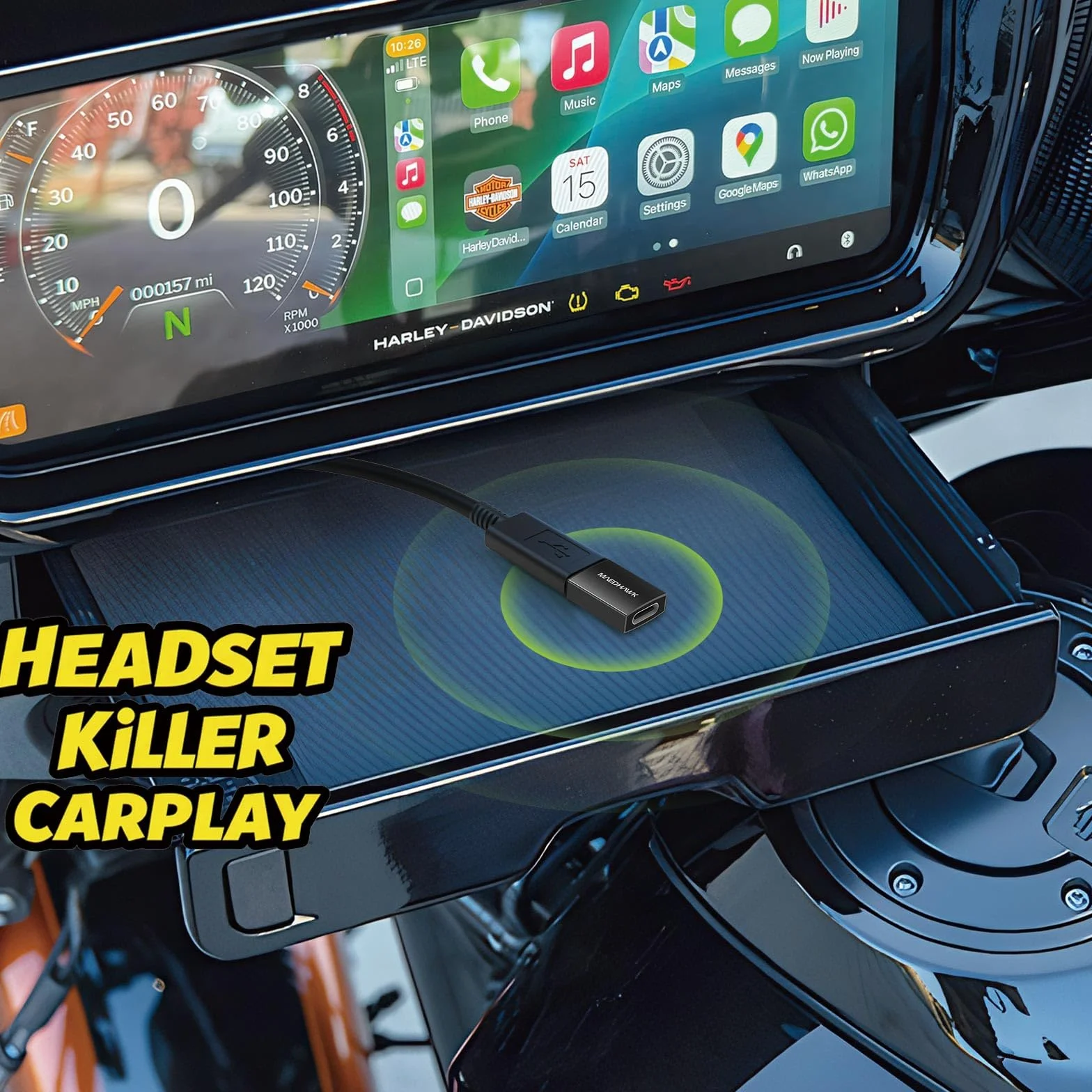 MaedHawk Bypass 2.0 Adattatore Attivazione CarPlay Moto – Bypass Casco Bluetooth 5.4 con Porta di Ricarica Passante USB-C 45W (Plug & Play, Attivazione Wireless, Bypass Headset per CarPlay)