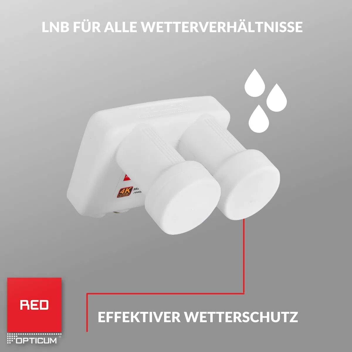 RED OPTICUM LMTP 04H Monoblock Twin LNB 0.1dB - LNB doppia testa per 2 partecipanti e 2 satelliti con DiseqC integrato - 3D UHD 4K Ready - Monoblock LNB Astra Hotbird incl