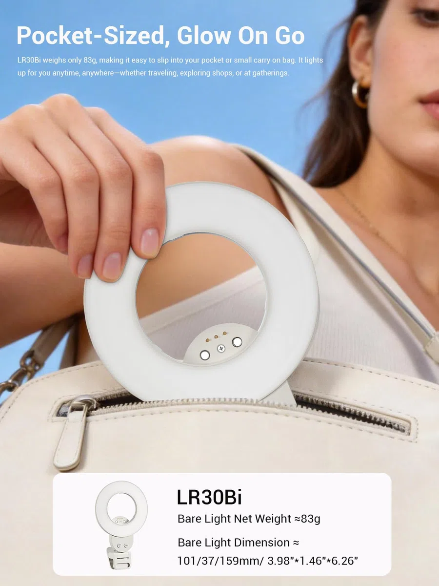 GODOX Litemons LR30Bi Luce Selfie LED Ring Light, 2800K-6500K Anello Luce con Clip e Specchio, 5 Luminosità Regolabile, Illuminazione in Uscita Continua per Telefono Laptop Vlog Trucco Streaming Live