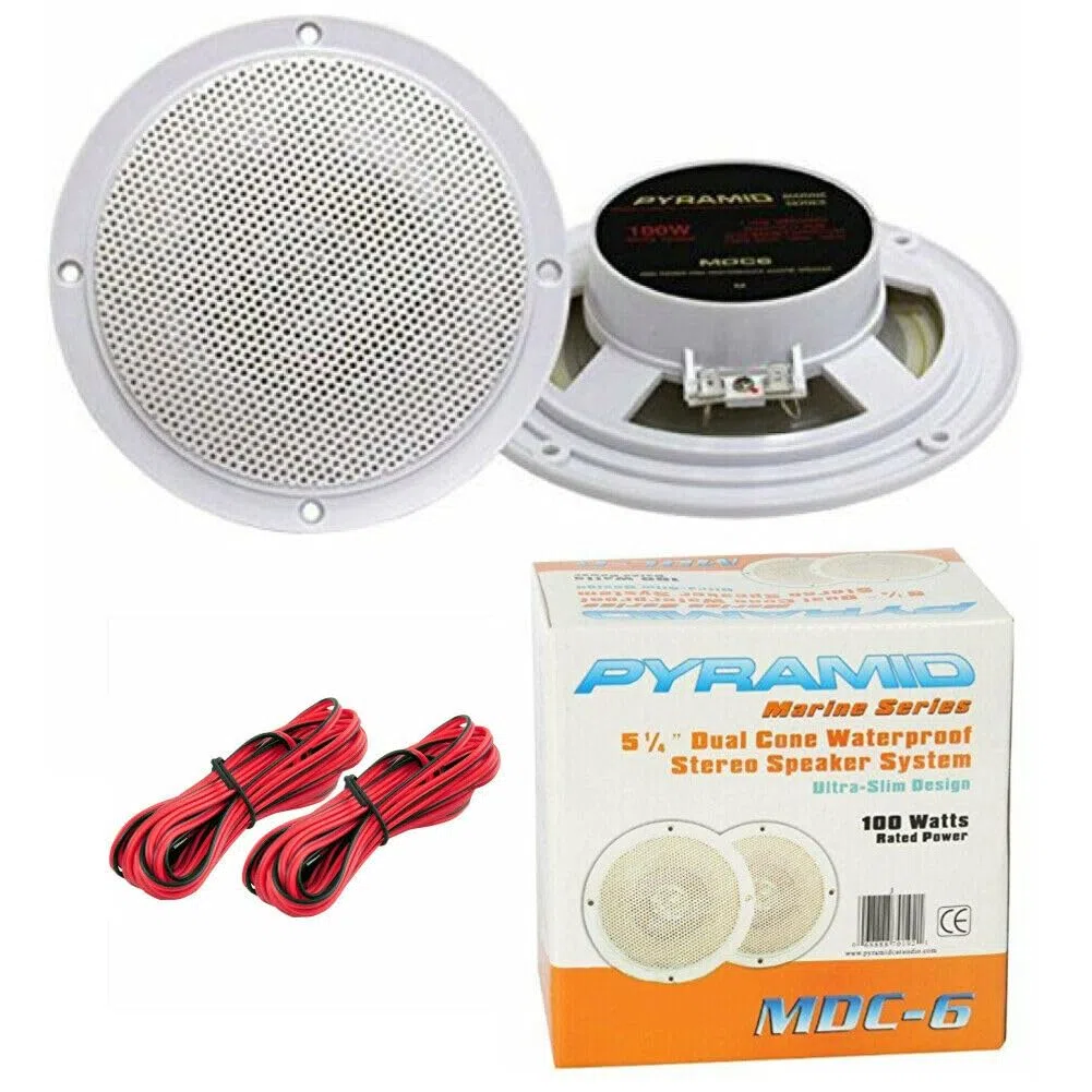 KIT SET PER PYRAMID MDC6 2 altoparlanti doppio cono bianchi da 50 watt rms 100 watt max da 15,3 cm 153 mm impermeabili piscina barca ristorante hotel, a coppia, cavi di installazione inclusi