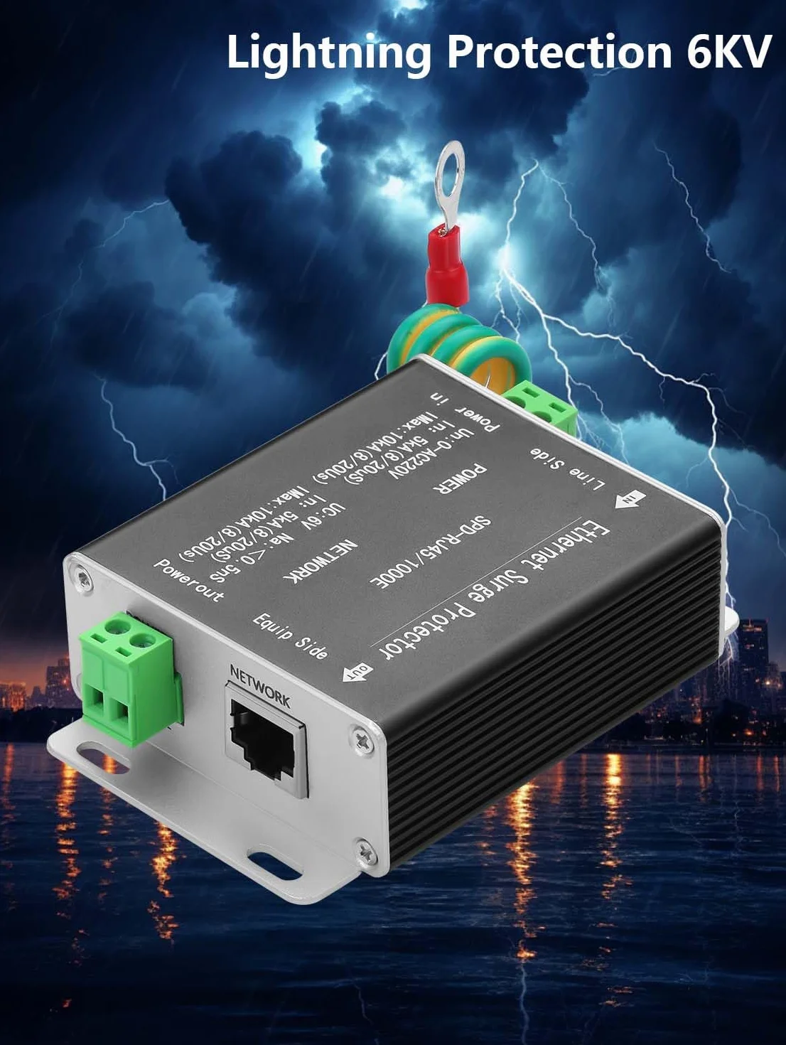 GINTOOYUN Ethernet Surge Protector Gigabit, Ethernet Lightning Arrest Network Sorveglianza Camera Alimentazione 2 in 1 Arretore di Fulmini Arretore