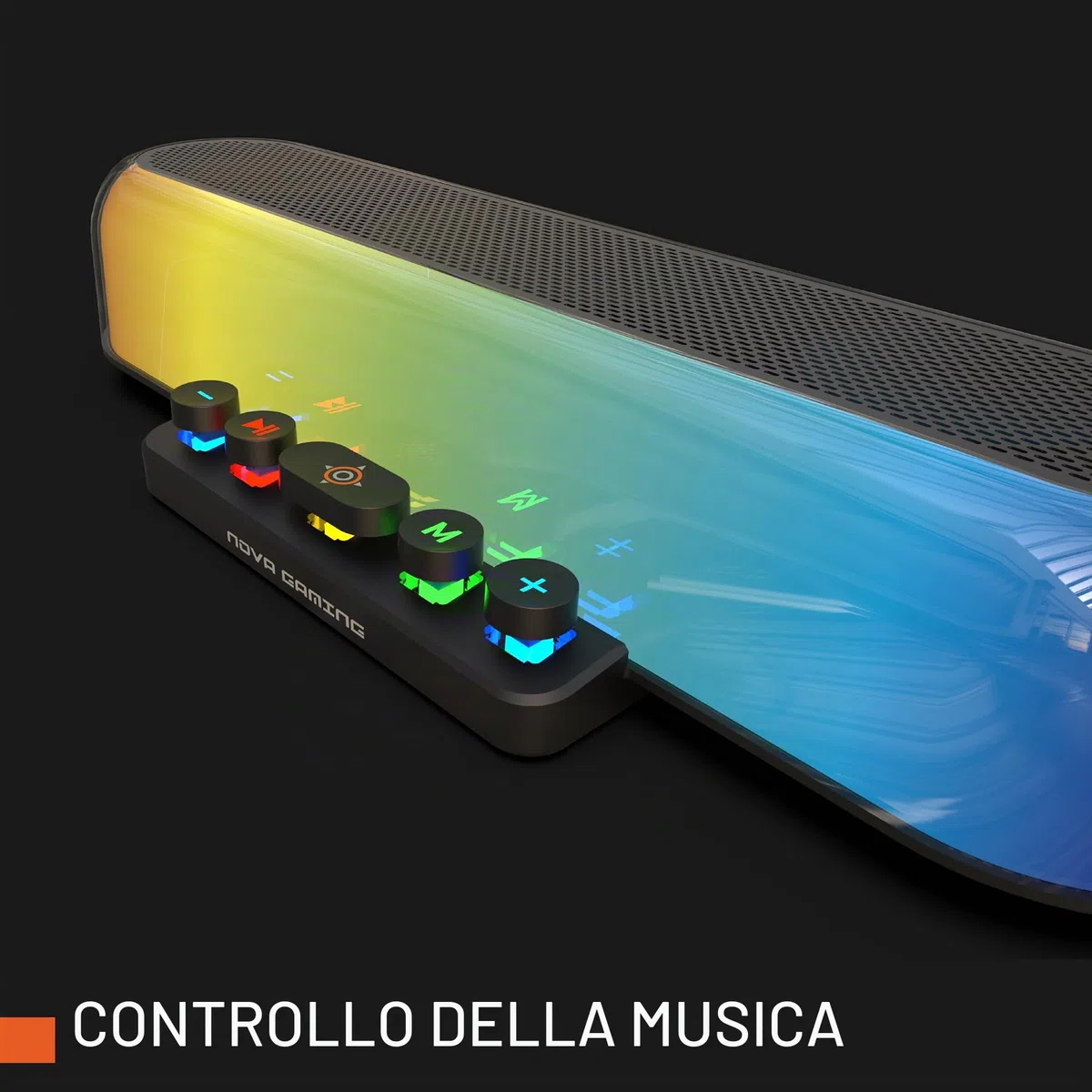 Nova Gaming URSAE - Barra di Suono Gaming RGB Bluetooth 5.3 - Altoparlante PC Stereo 10W, Suono Potente, Design Compatto - Connessione USB/Jack/Micro-SD - PC, Console, Smartphone, Senza Fili