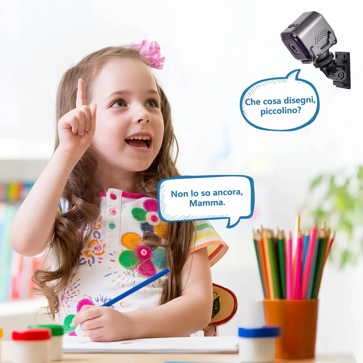 Telecamera Spia WiFi Interno, Mini Videocamera Sorveglianza 1080P con Visione Notturna, Telecamera Nascosta,Rilevamento di Movimento e Controllo Remoto via App