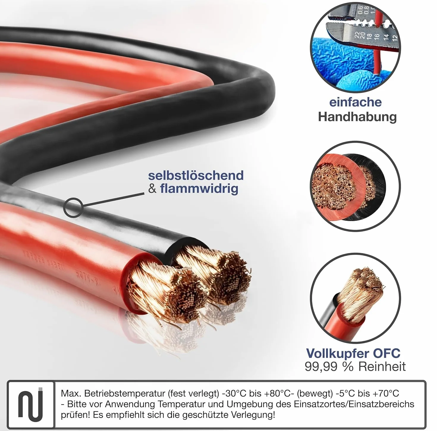 Cavo batteria nero H07V-K 50 mm² – Cavo batteria – 99,9% rame OFC, 3 m (3M) 50 mm²
