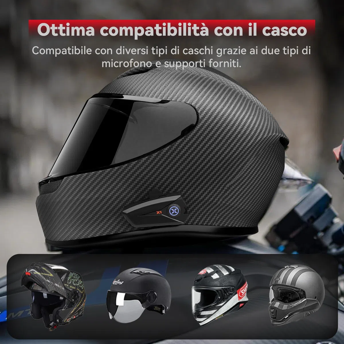 XGP X1 Auricolari Casco Moto Bluetooth V5.3, Cuffie Casco Moto Singola con Musica/ AI Vocale, Altoparlanti da 40mm, Impermeabilità IP67, 60h di Autonomia, Collega 2 Telefoni cellulari