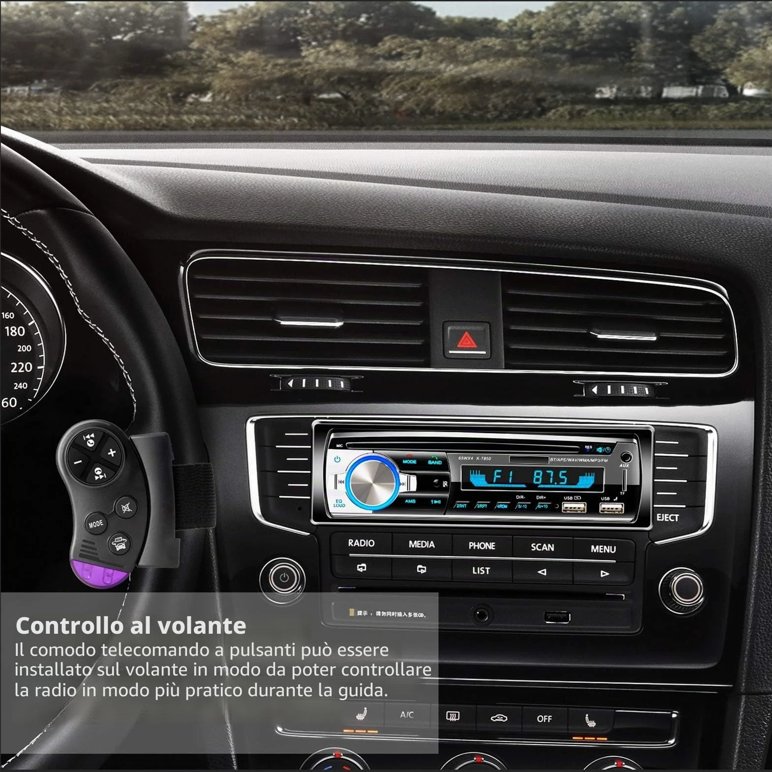 Autoradio Bluetooth vivavoce, Lifelf Radio stereo 4 x 65W 1 ricevitore radio per auto DIN con lettore MP3 Telecomando WMA FM, due porte USB, supporto iOS, Android (Non ha RDS/CD)
