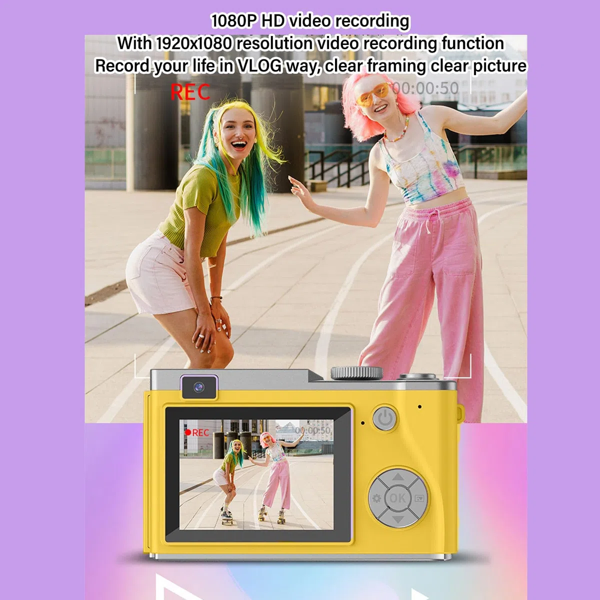 Fotocamera Digitale retrò 1080P, Fotocamera Digitale Inquadra e Scatta da 48 MP Vintage, Fotocamera per Vlogging FHD Fotocamera Selfie - Schermo HD da 2,4 Pollici, Zoom Digitale