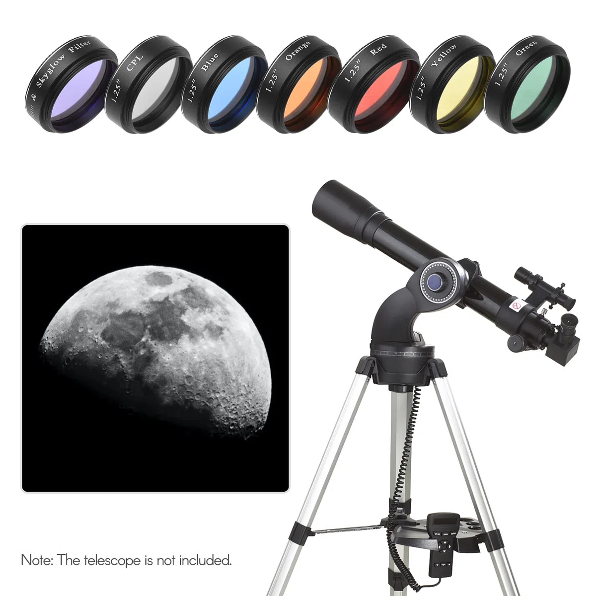 Set di filtri per oculari per telescopio da 1,25 pollici Filtro luna e cielo Glow Filtro CPL Rosso Arancione Giallo Verde Blu Filtri colorati per l'osservazione planetaria lunare