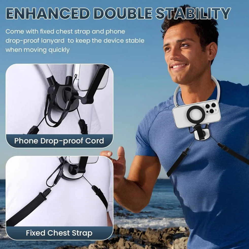 HOTUT Supporto Magnetico Selfie per Telefono da Collo, POV/Vlog Supporto per Telefono con Clip Telefonica, per Collo Registrazione Video per iPhone 16 15 14 13 Pro 12 Max Android