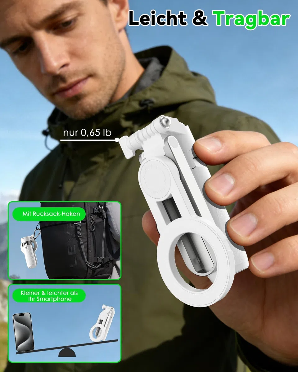 CloudValley Treppiede magnetico 4 in 1 multifunzione per selfie, mini supporto portatile tascabile per telefono con telecomando staccabile, compatibile con MagSafe, per iPhone/Android, Travel Vlog