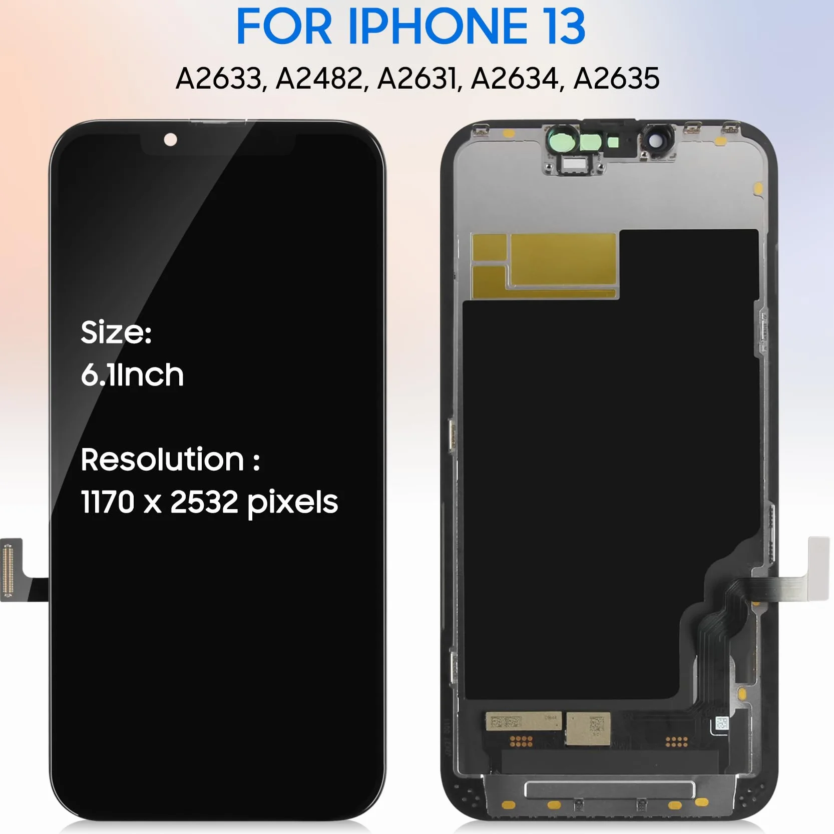 LADYSON Schermo per iPhone 13 Schermo LCD per iPhone 13 A2633 A2482 A2631 A2634 A2635 LCD Display Touch Screen Digitalizzatore Kit di Sostituzione +Strumento(Incell, Non Originale)