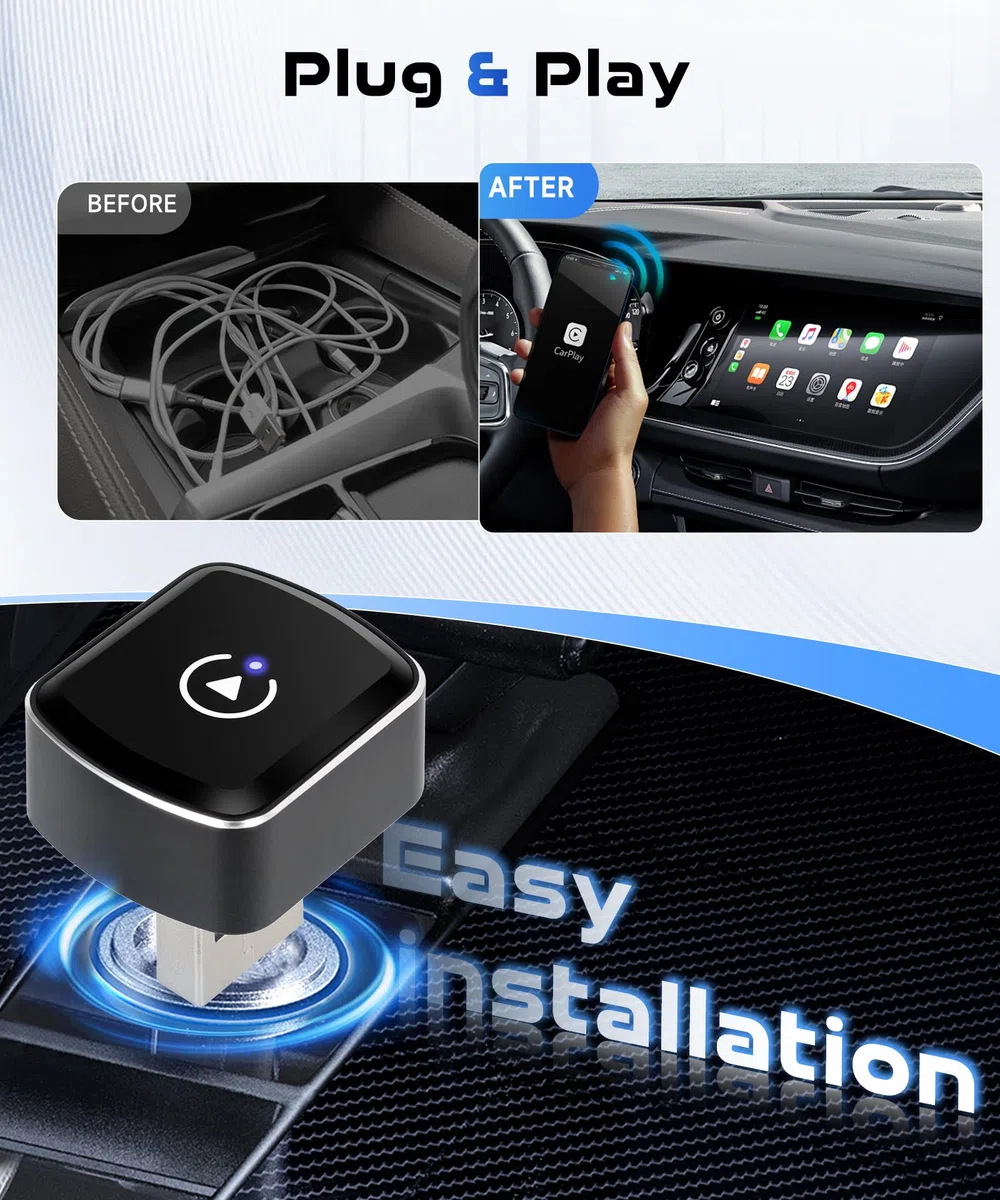 2 IN 1 Senza Fili Carplay e Senza Fili Android Au-to Adattatore, Stick per Convertire Android Auto/Car Play Cablato in Wireless per auto con CarPlay Cablato, Wireless Car Play Adattatore USB/Tipo-C