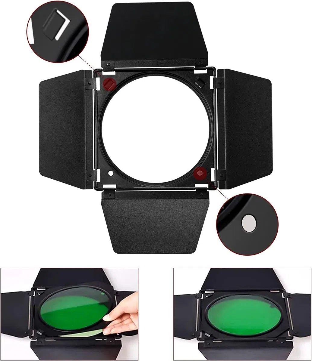 Soonpho BD-04 Barn Door Set di 4 Filtri Color Gel per Barn Door e Griglia a Nido d'Ape per Riflettore Standard Bowens Mount da 7" Compatibile con GODOX LED Video Light para NEEWER Amaran Aputure