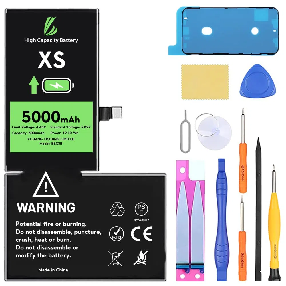 LL TRADER Batteria per iPhone XS, batteria ad alta capacità da 5000 mAh con tutti gli strumenti di riparazione 2026