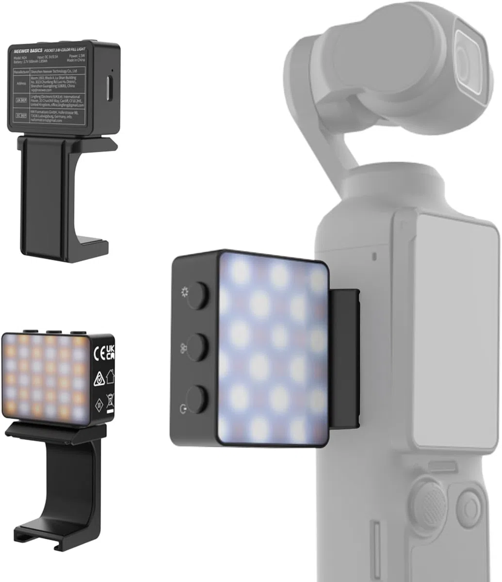 NEEWER BASICS Luce Ausiliaria Magnetica Bicolore per Fotocamera Compatibile con DJI OSMO Pocket 4&3,Mini Faretto Fotografico LED in Plastica Ricaricabile 1,5W per TikTok Vlog Selfie Riprese Video,M24