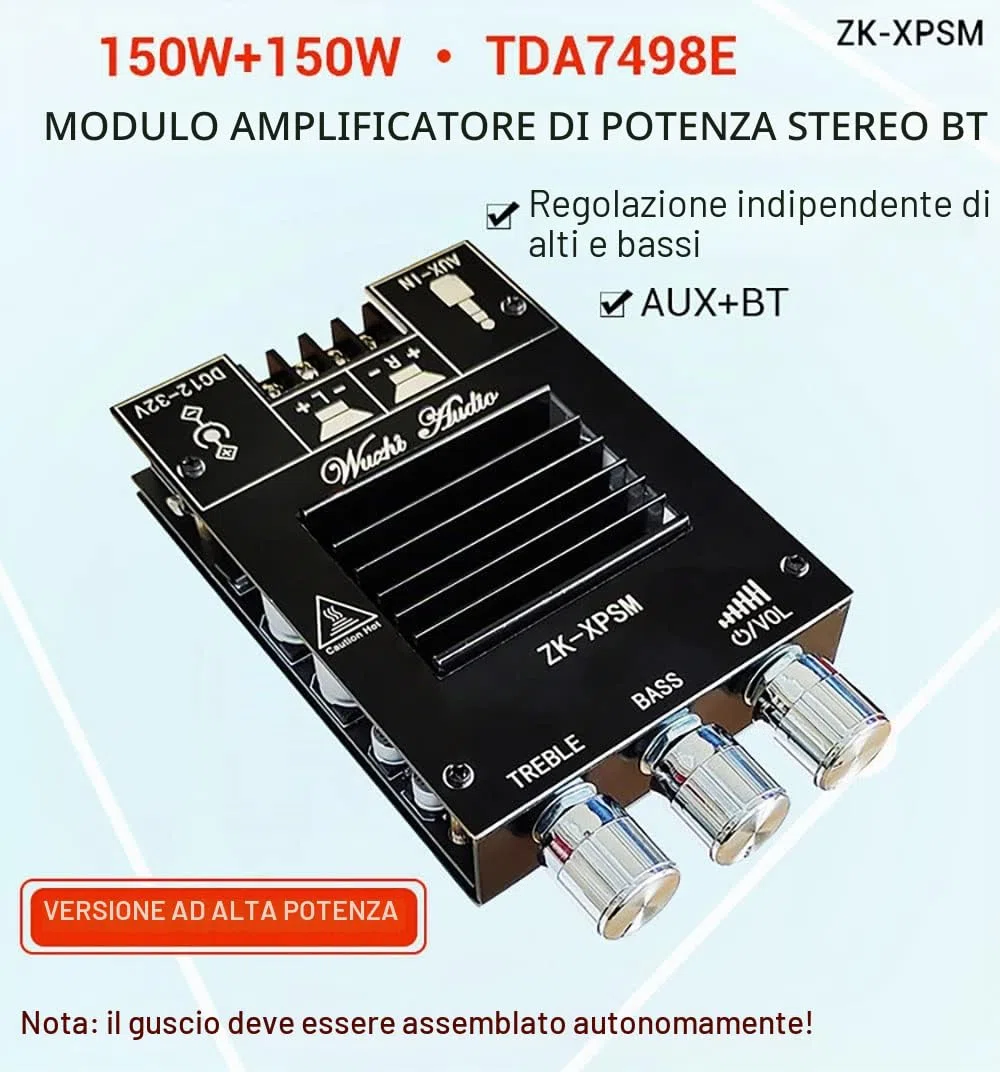 WANGCL ZK-XPSM 150W + 150W TDA7498E Amplificatore di Potenza Audio Equalizzatore BT 5.0 Stereo Subwoofer HiFi Classe D Musica Digitale Home Theater AUX AMP