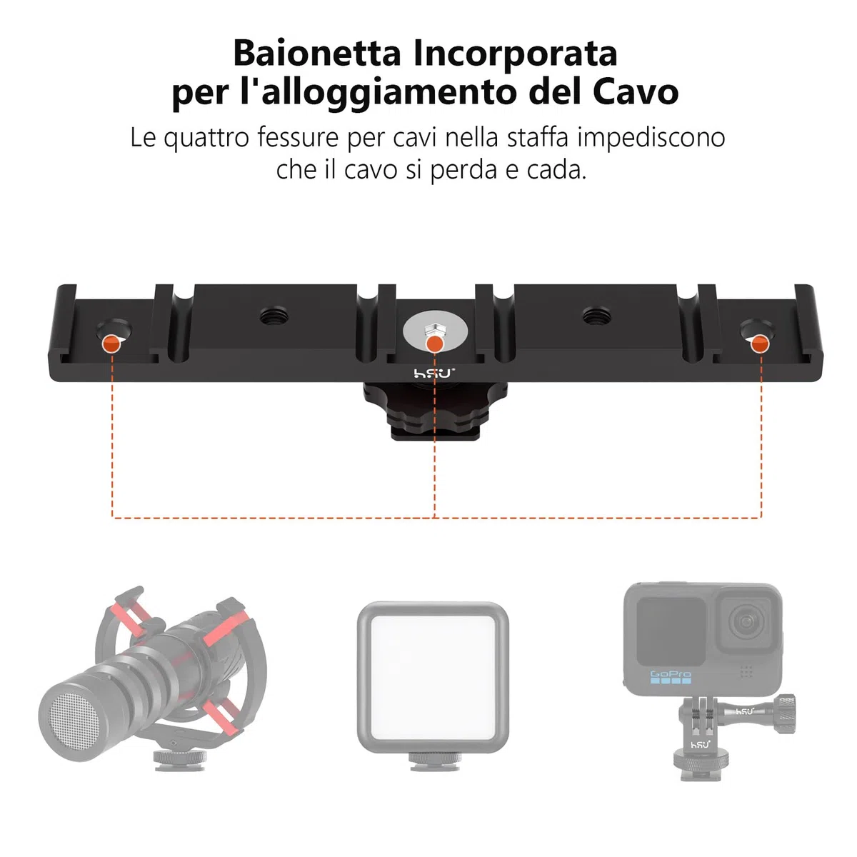 HSU Staffa Adattatore Scarpa Calda, Tripla Supporto Scarpa Fredda per Flash Esterno Microfono LED Monitor Video Accessori per Fotocamere (Modello più lungo)