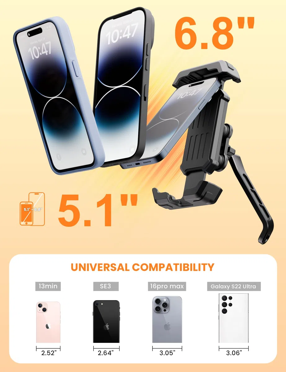 Grefay Supporto Telefono Moto [Doppio Smorzamento Delle Vibrazioni] Supporto Telefono Specchietto Retrovisore Della Moto con Rotazione di 360 per Smartphone da 5,1-6,8 Pollici