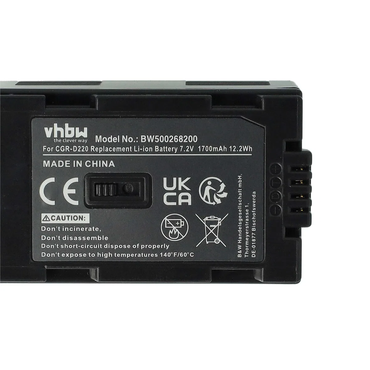 vhbw 1x batteria sostituisce Panasonic CGP-D320E/1B, CGR-D08, CGR-D08A, CGR-D110, CGR-D120 per videocamera camcorder (1700mAh, 7,2V, Li-Ion)
