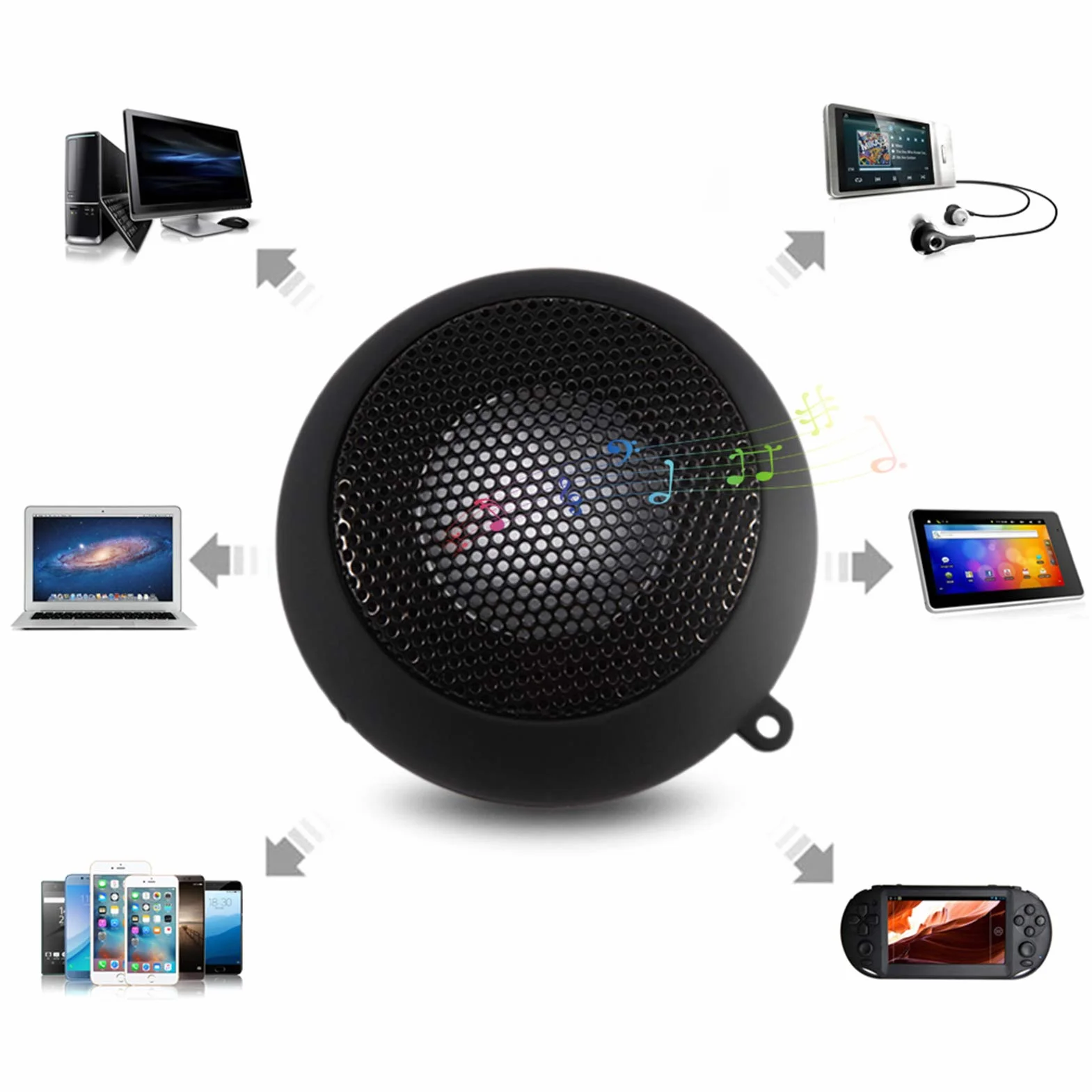Mini subwoofer per musica da viaggio all'aperto con altoparlante retrattile unico portatile, con cavo audio da 3,5 mm, per tablet MP3 MP4 MP5 Mobile Computer Computer(Nero)