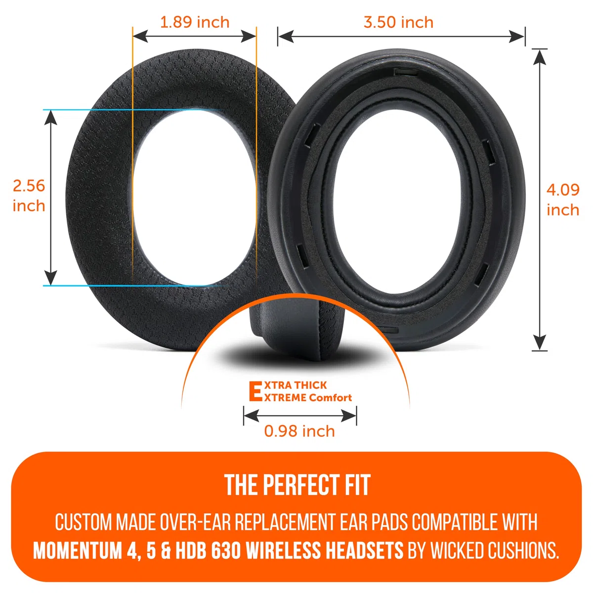 WC FreeZe Momentum 4 - Cuscinetti auricolari in gel rinfrescante per cuffie wireless over-ear Sennheiser Momentum 4 di Wicked Cushions - Aumentano il comfort e lo spessore| Black