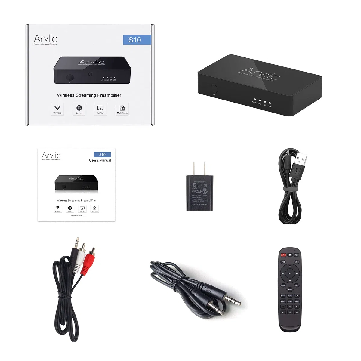 Ricevitore audio WiFi e Bluetooth 5.0 preamplificatore audio, ricevitore wireless Multiroom/Multizone Home Stereo con Airplay Spotify Connect e telecomando per altoparlanti fai da te - Arylic