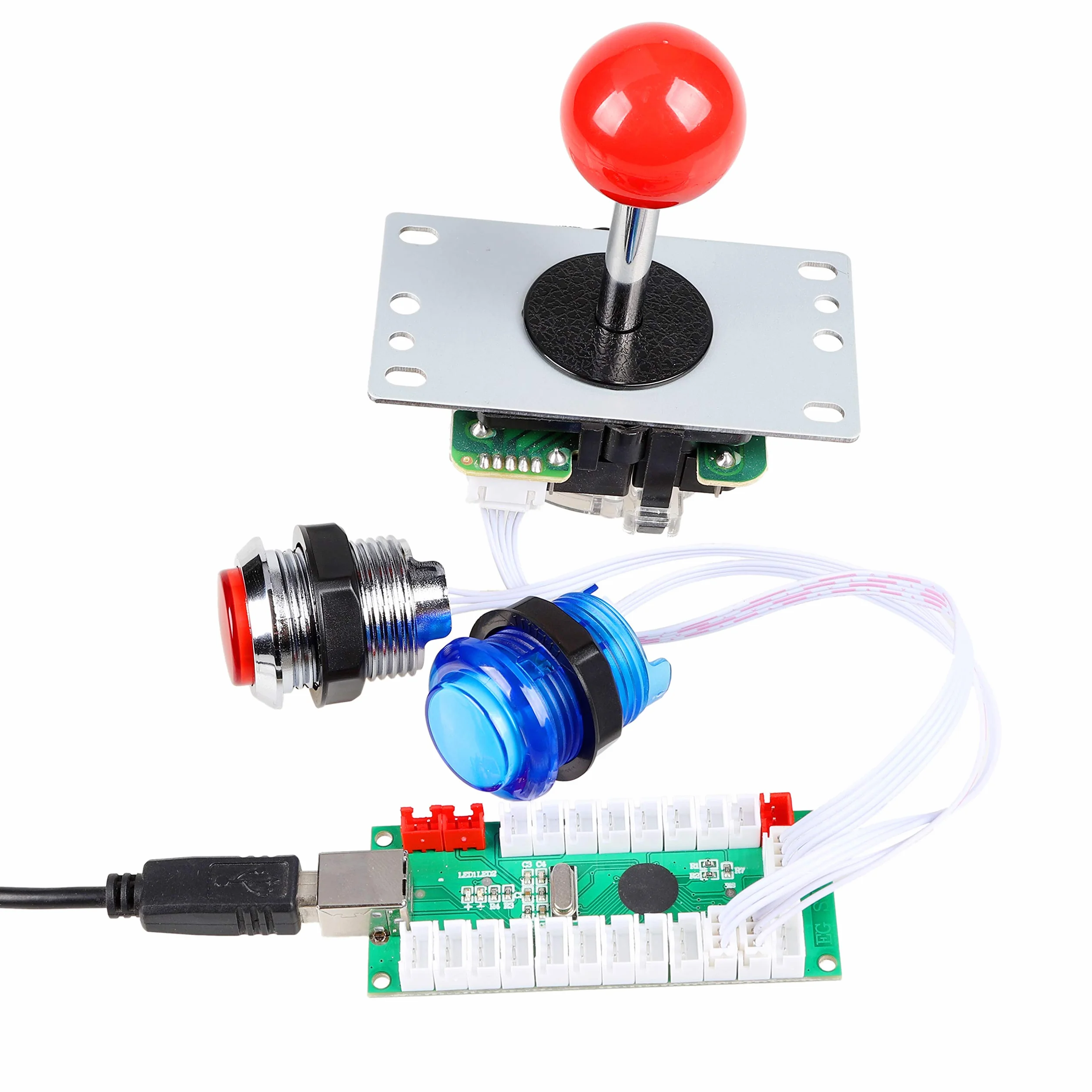 EG STARTS 1 Giocatore Arcade USB Encoder per PC Giochi Blue Stick Controller + 10x LED Illuminato Pulsanti per Arcade Joystick Kit Fai da Te Parti Mame Raspberry Pi