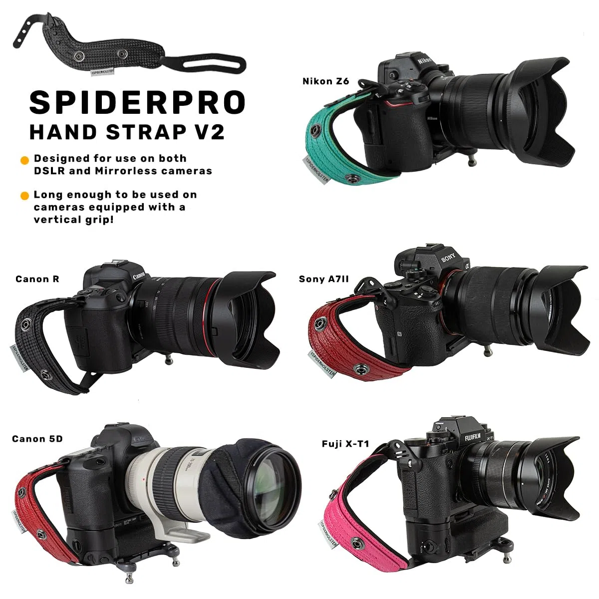 SPIDER HOLSTER SpiderPro Camera Hand Strap v2 with Snap Assembly and Optional Wrist Strap DSLR and Mirrorless Compatible