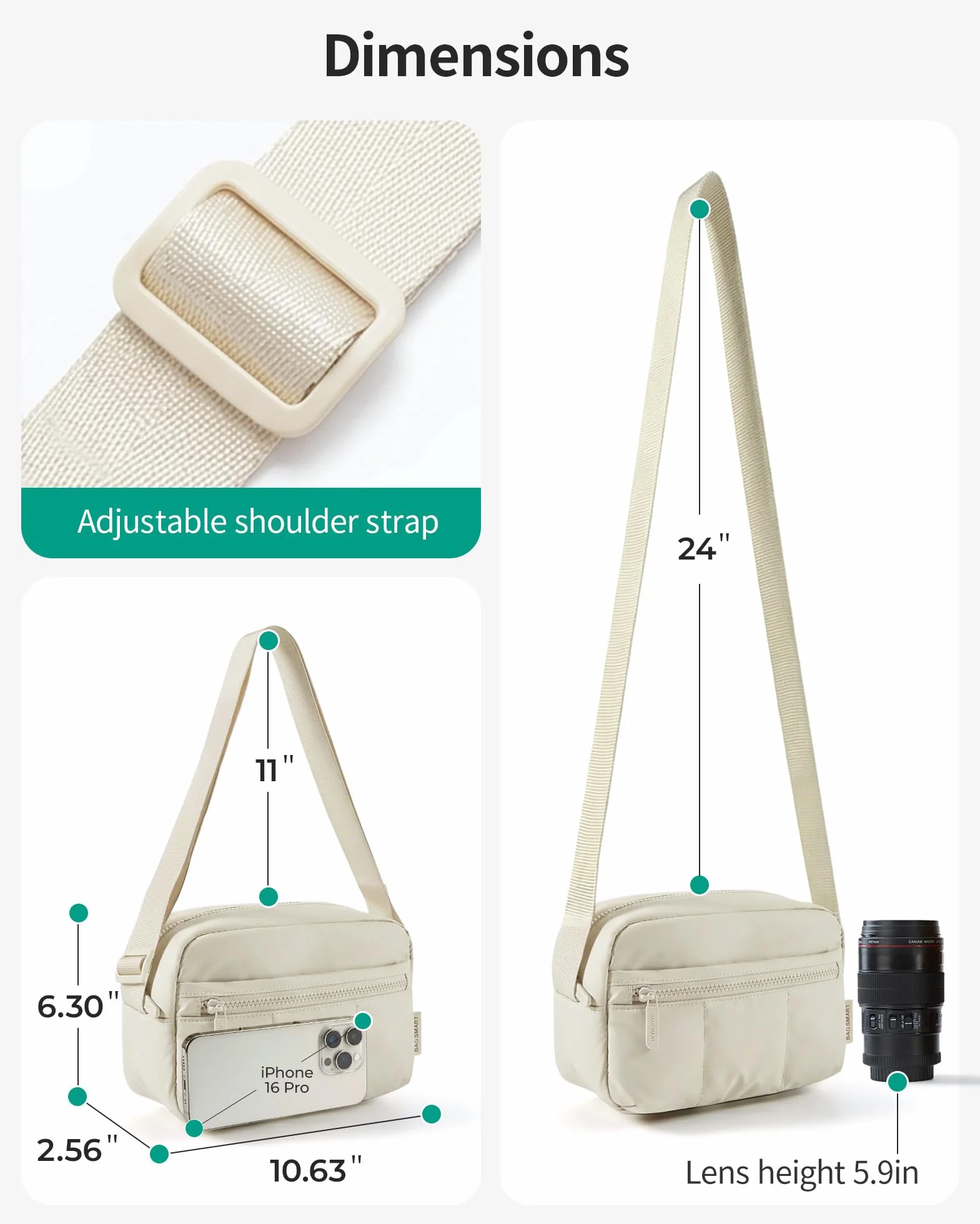 bagsmart Borsa piccola per fotocamera DSLR SLR piccola e leggera ed elegante borsa a tracolla a specchio reflex sistema fotocamera accessori, cammello, Fashion