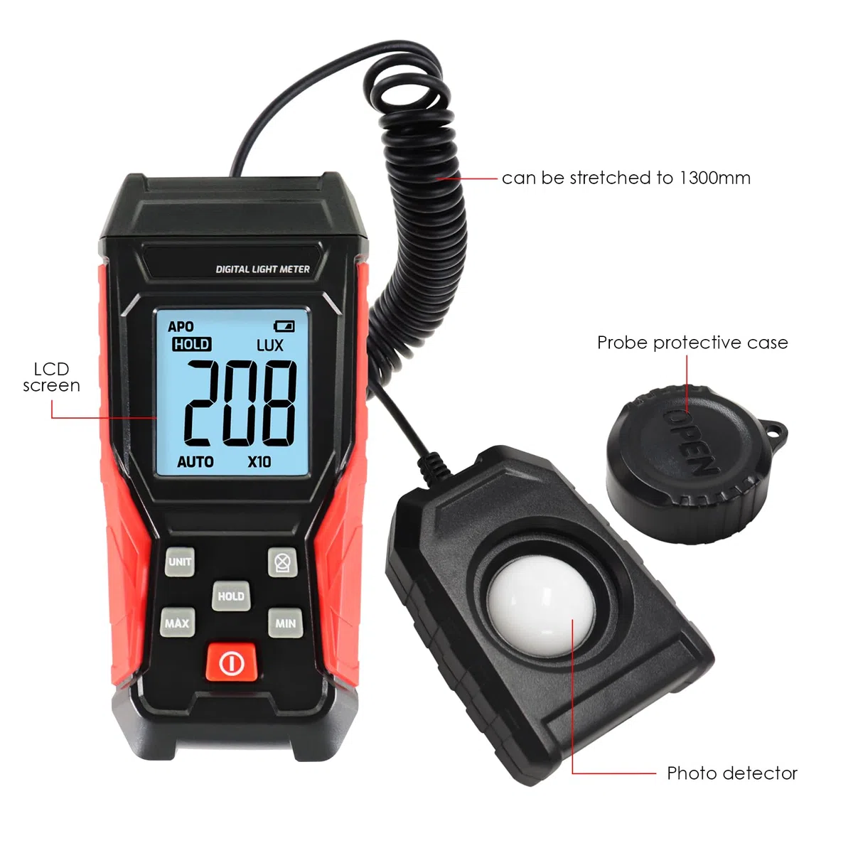 Luxmetro Digitale Misuratore di Illuminamento Portatile con Sensore Rotante a 360 Gradi, Display LCD a 4 Cifre Gamma di Misurazione 0~200.000 Luxmetro Tester per Piante, Fari, Casa e Ufficio