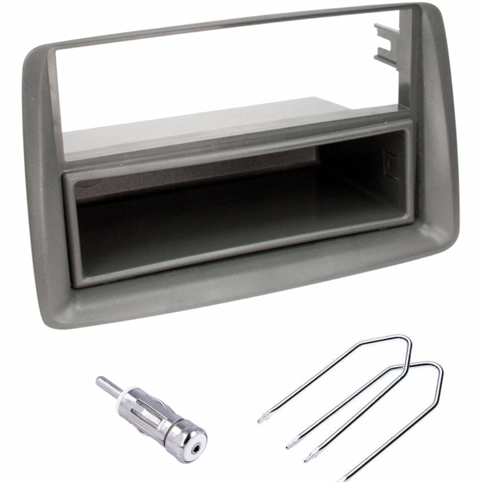 Sound Way Kit Montaggio Autoradio, Mascherina 1 DIN con Cassetto, Adattatore Antenna, Chiavi di Smontaggio, Compatibile con Fiat Panda 2002-2012