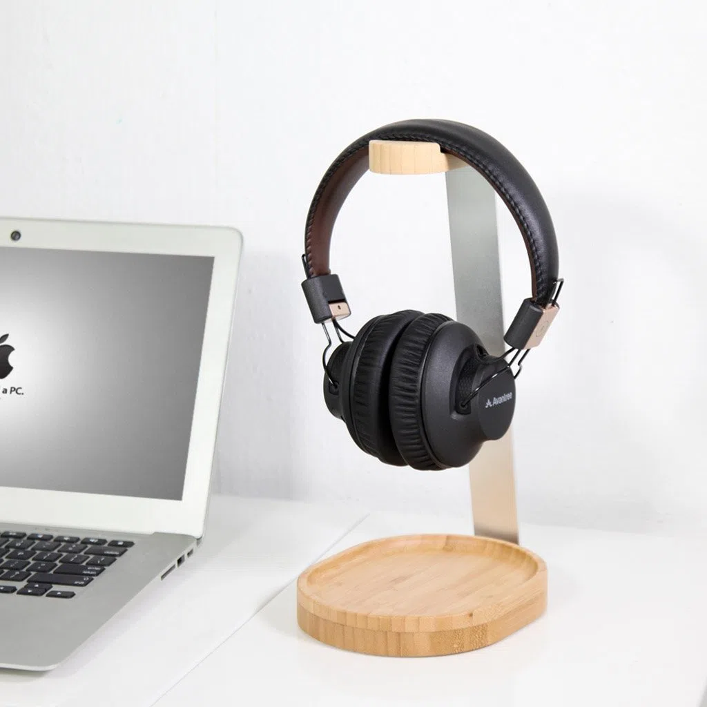 Avantree Universale Headset Stand Cuffie Supporto Legno & Alluminio con Ferma Cavo