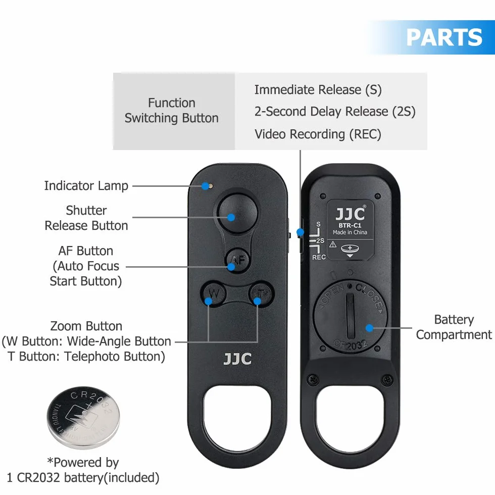 JJC BR-E1 Comando remoto senza fili per Canon EOS R8/R50/R7/R6II/R3/R5/R6/R/RP/77D/90D/850D/200DII/200D/M6 Mark II/M50/M200, PowerShot G5X Mark II/G7X Mark III/SX70HS