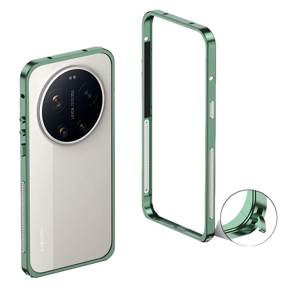 Custodia protettiva per Xiaomi Mi 17 Ultra, telaio in lega di alluminio aeronautico, antiurto, design senza cover posteriore, dissipazione del calore, compatibile con la versione Leica (verde)