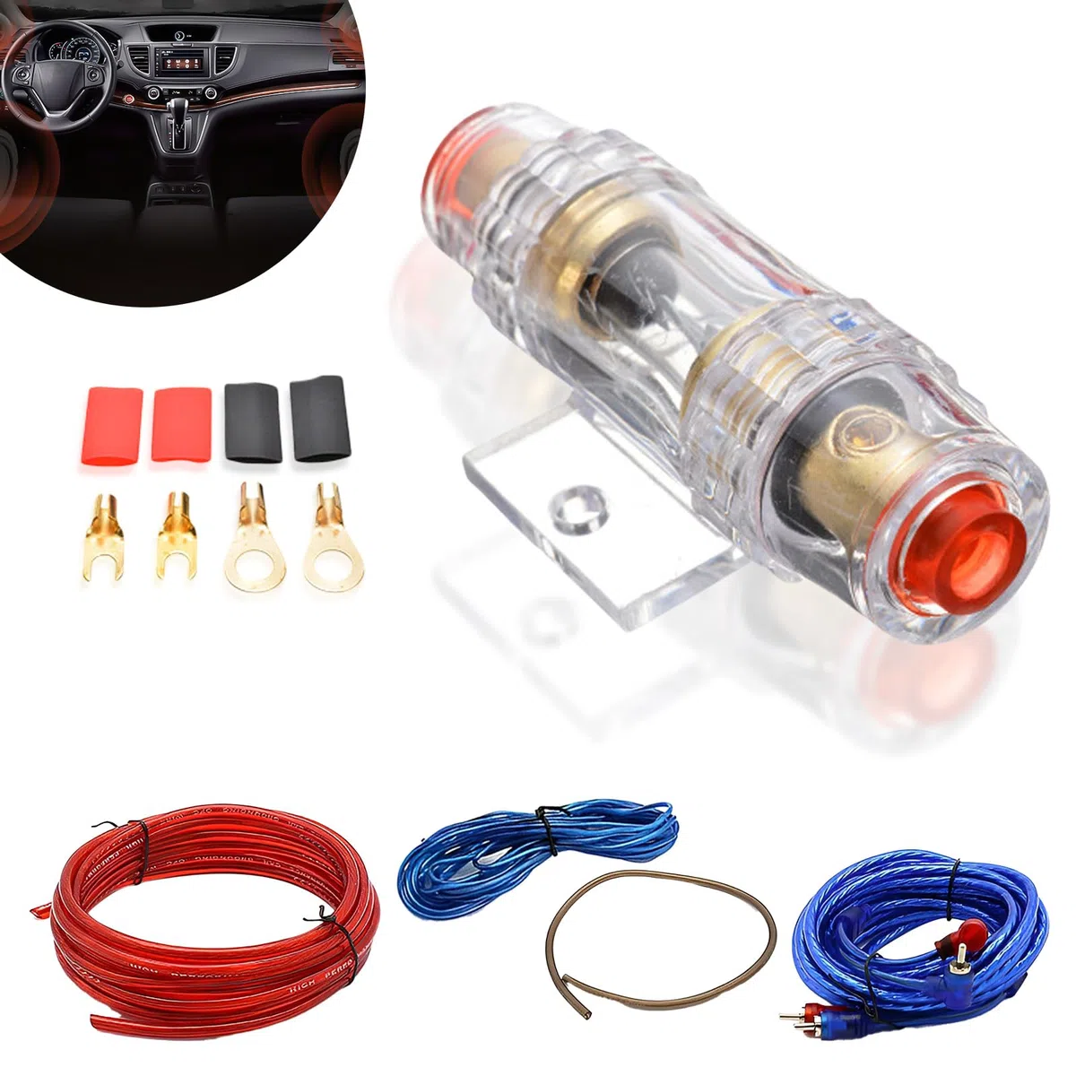 HOMURY - Set di cavi per amplificatori per auto, 10 GA, set di collegamento per amplificatori 25 mm², portafusibili audio, subwoofer, fascette con fusibile
