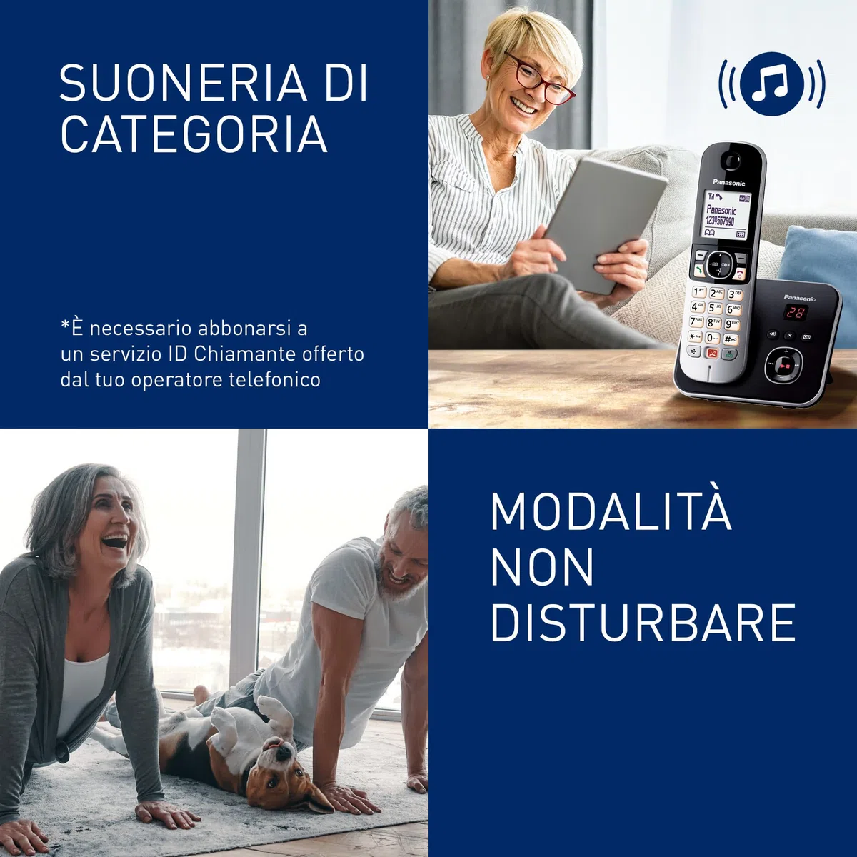 Panasonic KX-TG6851JTB Telefono Cordless Digitale, Unità Base e Ricevitore Singolo, ID Chiamante, Blocco Chiamate Indesiderate, Suoneria Categoria, Display LCD, Tastiera Illuminata, Nero