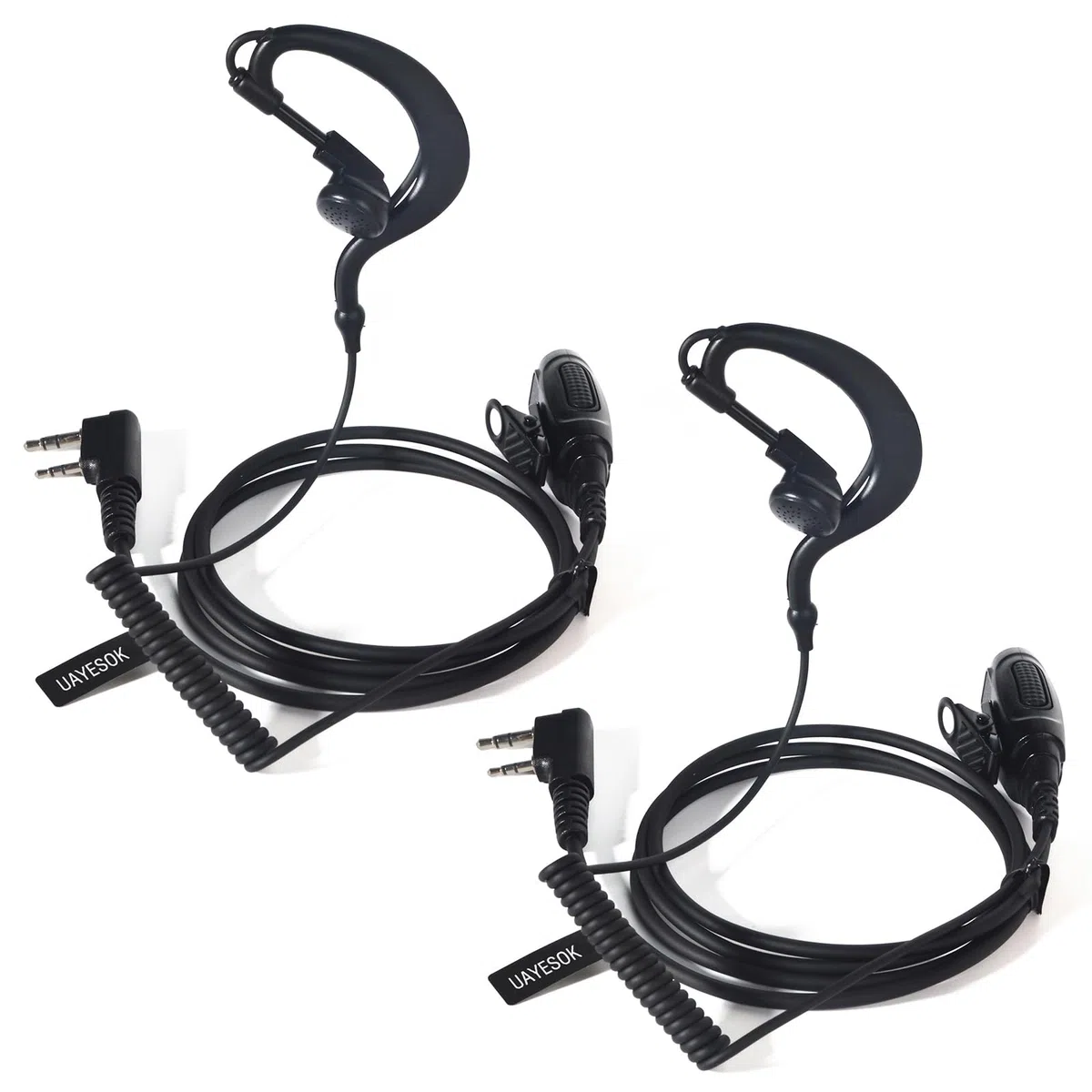 UAYESOK Cuffie radio a 2 pin, tipo G con microfono PTT e tappi per le orecchie, compatibili con Baofeng UV5R 888s UV-82 Kenwood RT24 RT27 eSynic QuanSheng Walkie Talkie (2 pezzi)