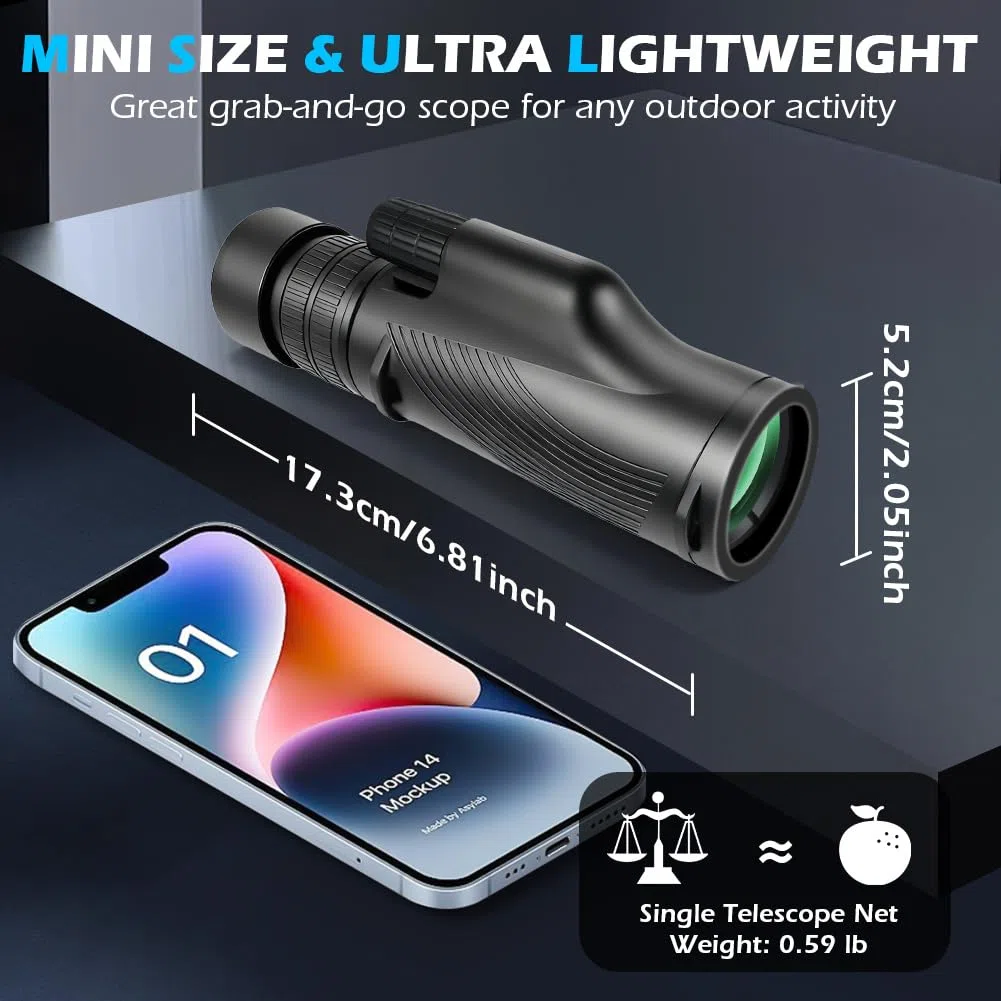AOOWU Telescopio Monoculare 10-30x HD, Cannocchiale Portatile con Prisma BAK-4 e FMC Canocchiale, Zoom Impermeabile Monocular con Treppiede Supporto e Adattatore, per Bird Watching, Caccia, Concerto