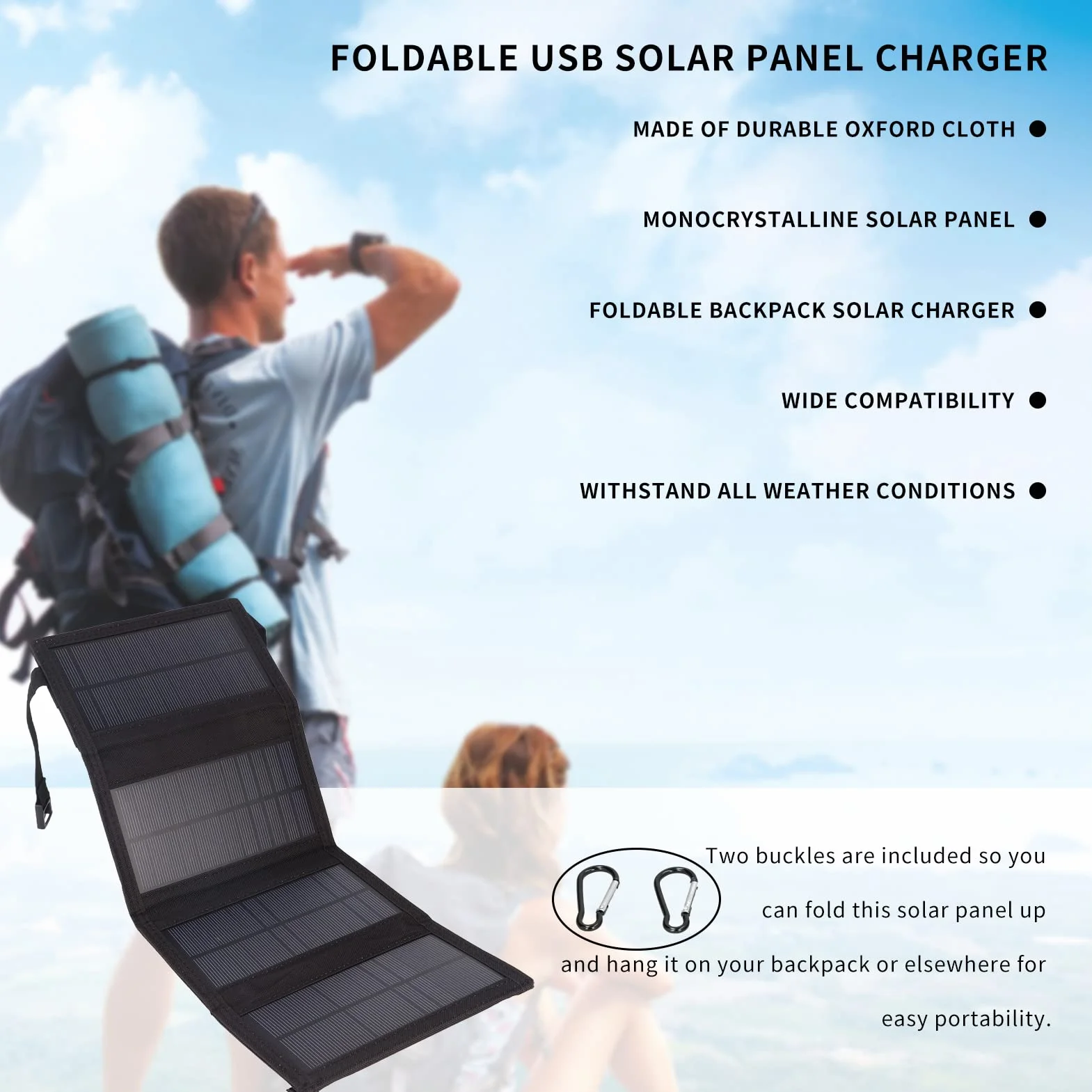 Gugxiom Pannello Solare Portatile da 20 W, Caricatore per Pannello Solare USB Pieghevole, Impermeabile IP65, Uscita USB5V, Pannelli Solari Aperti 480x185mm per Telefono, Laptop, Tablet, ECC.(Nero)