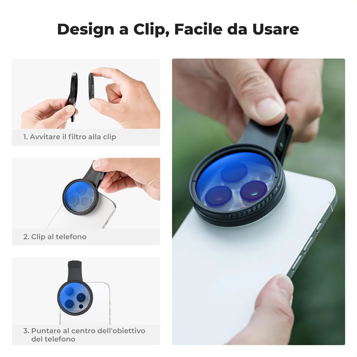 K&F CONCEPT 52mm Clip-on Filtro Polarizzatore Circolare per Cellulari Telecamera, Telefono Filtro CPL Compatibilie con iPhone 16 15 Pro Max 14 13 12 11
