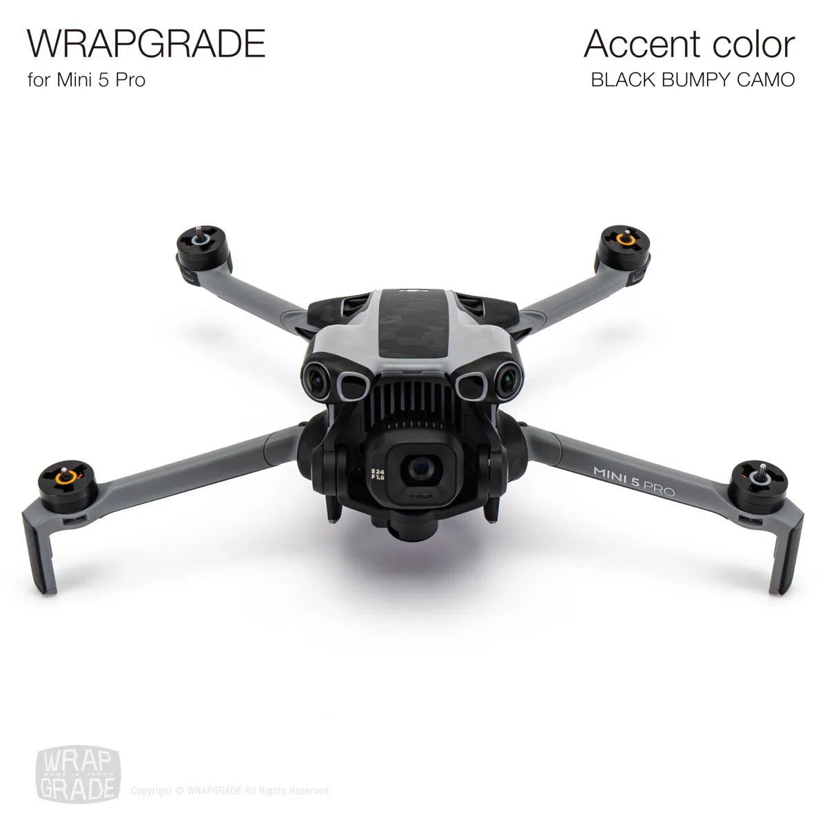WRAPGRADE adesivi compatibili con DJI Mini 5 Pro Accent Color (Black Bumpy Camo)