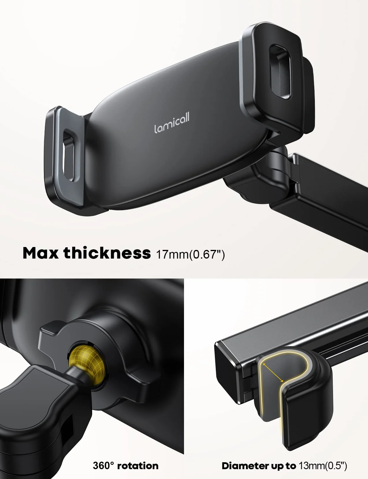 Lamicall Supporto Tablet Auto, Supporto Tablet Poggiatesta - [Braccio Telescopico a Doppio Asse] 360°Rotazione, Universale Supporto per iPad, Samsung Tab, Switch, altri 4.7-11" Cellulari e Tablet