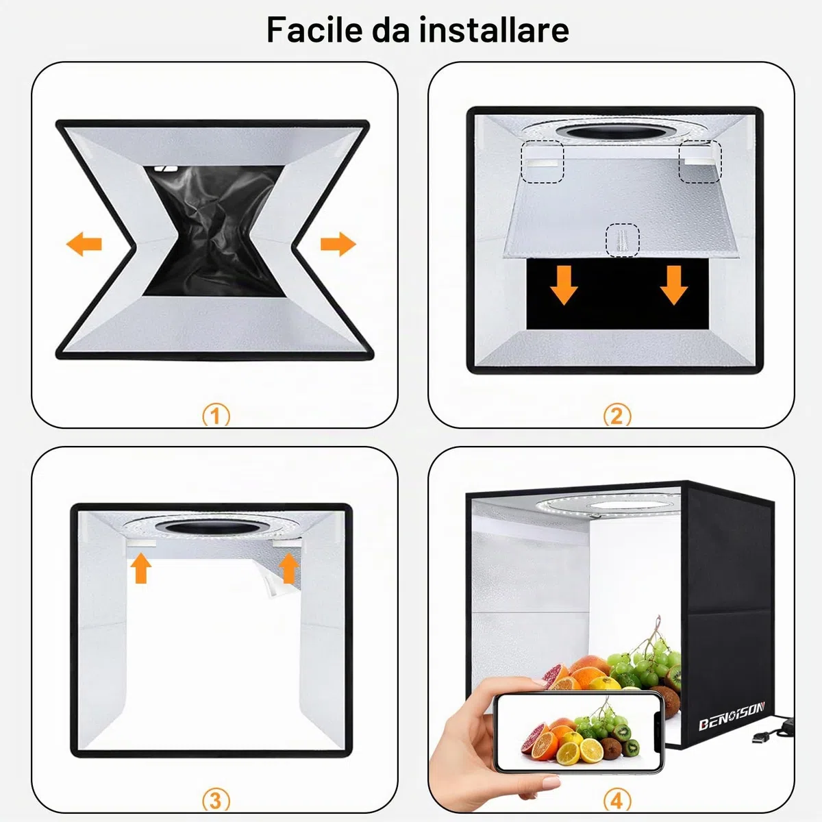 Light Box Fotografico 30x30 cm, Set Studio Fotografico Portatile con 120 LED Luci Regolabili, 6 Sfondi Lisci per Fotografare Prodotti Gioielli/Cosmetici/Alimentari