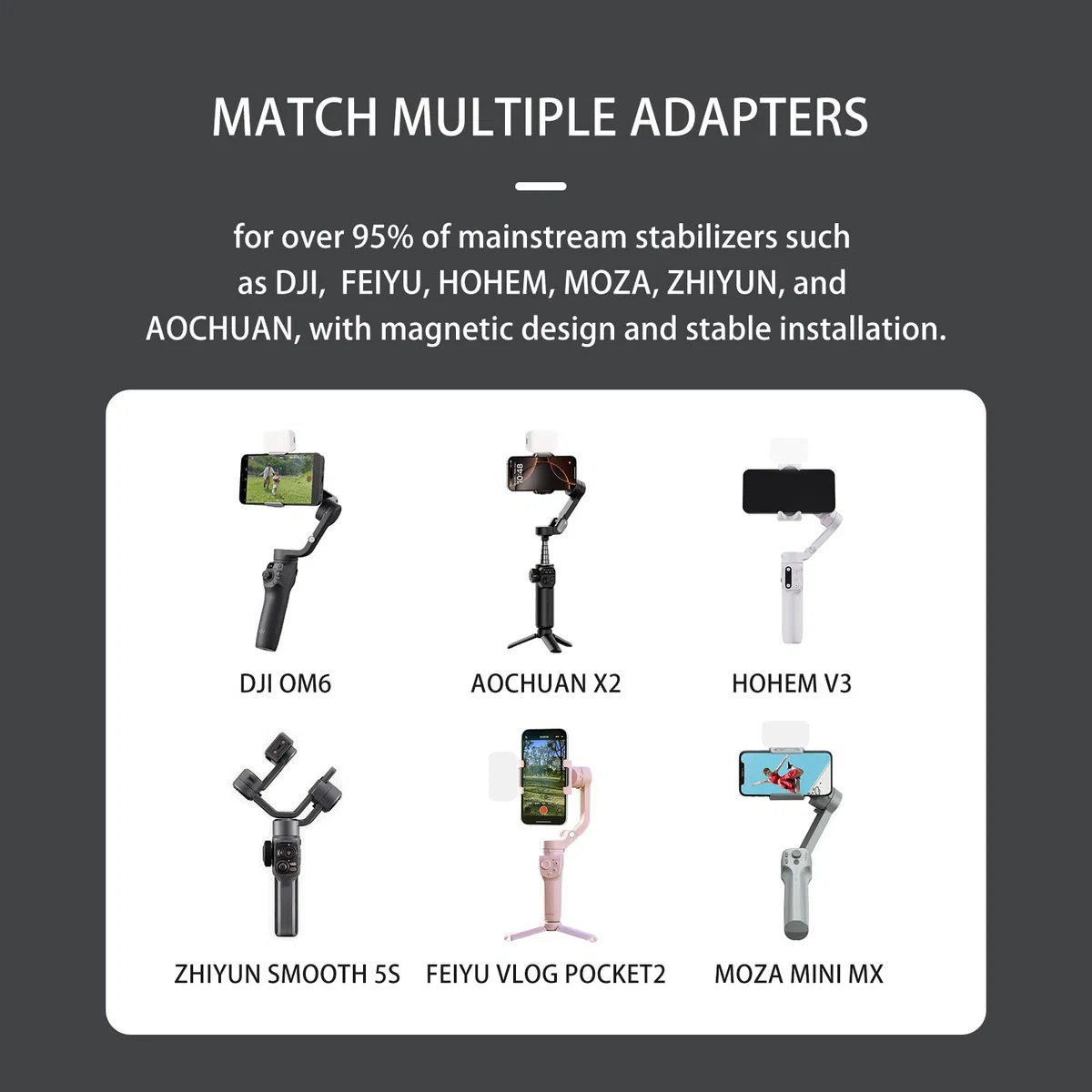 Luce di riempimento magnetica compatibile con DJI Osmo Mobile 7/6/5 Smartphone Stabilizzatore cardanico Accessori luce di riempimento (2)