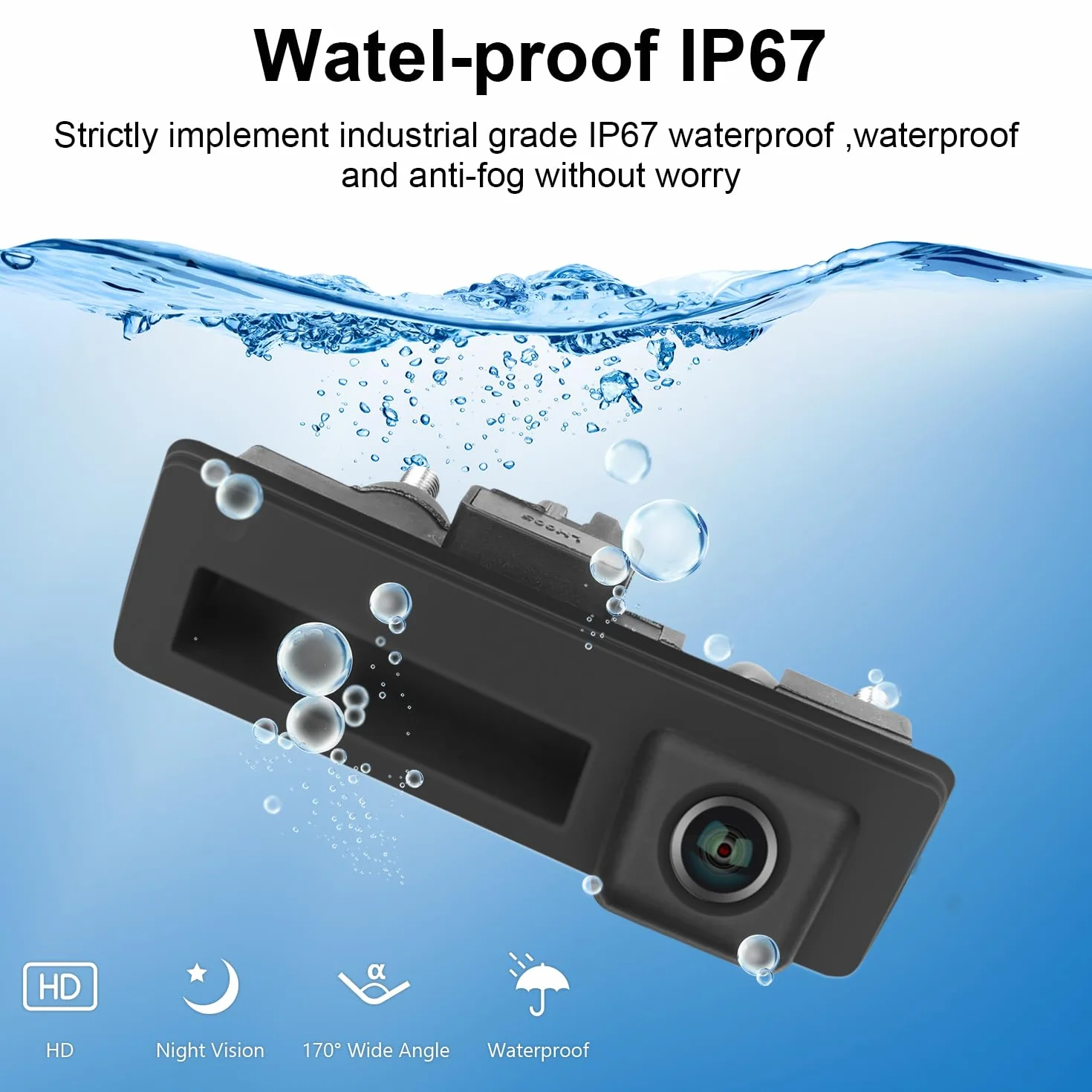 Hodozzy 170 Gradi Telecamera Retromarcia per VW/Audi, AHD&CVBS IP67 Impermeabile Visione Notturna Auto Tronco Maniglia Telecamera Posteriore per Auto per Tiguan Passat Sagitar per Audi A6L A5 A4L Q7
