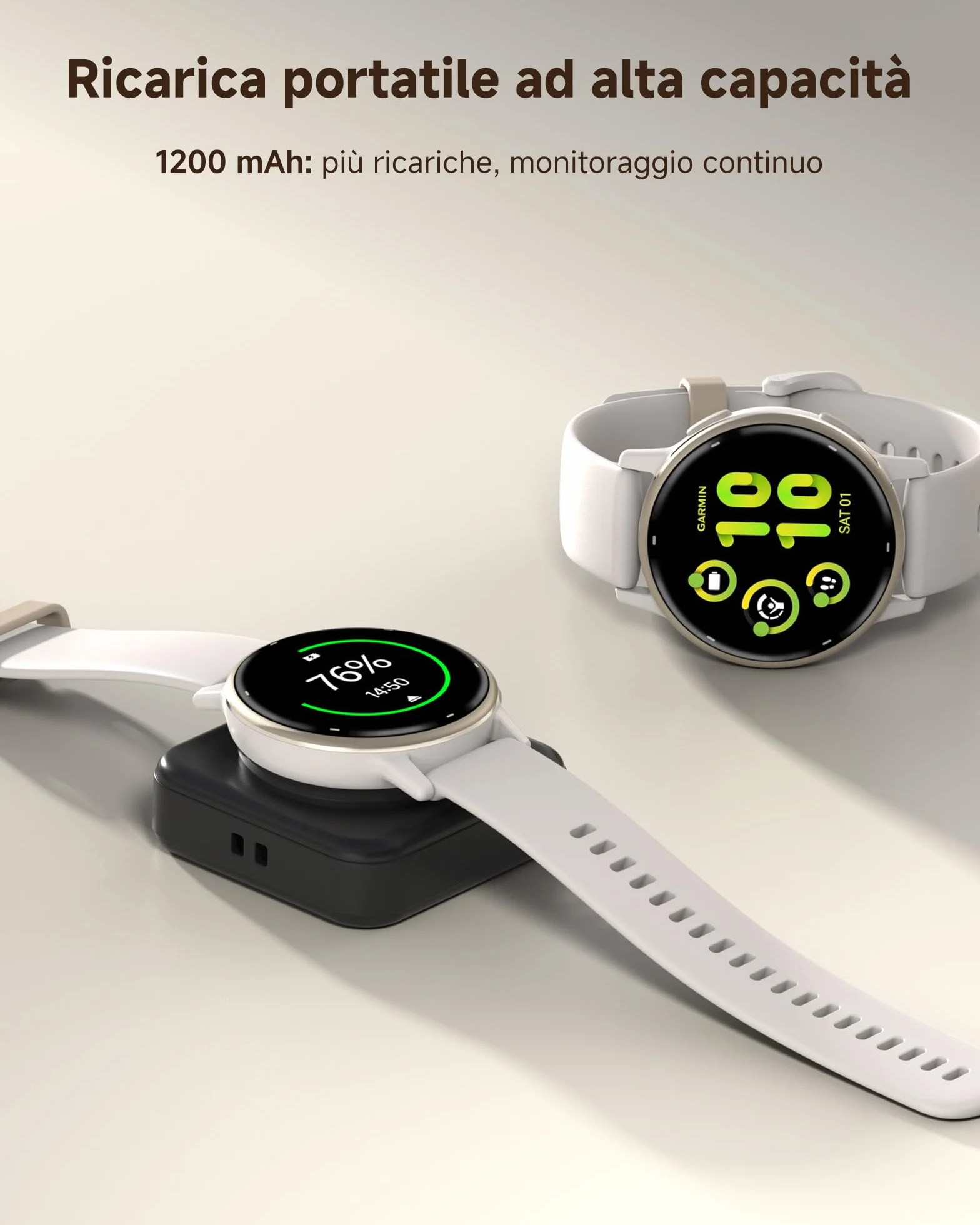 Caricabatterie portatile per orologio Garmin 1200 mAh per Garmin Vivoactive 6 5, Fenix 8 7X 6, Venu 3s 3 2, Instinct 3 2, Forerunner 165 265 965, Approach S70 S62 S50 S44, Epix Pro 2, Tactix 8 7, Endu