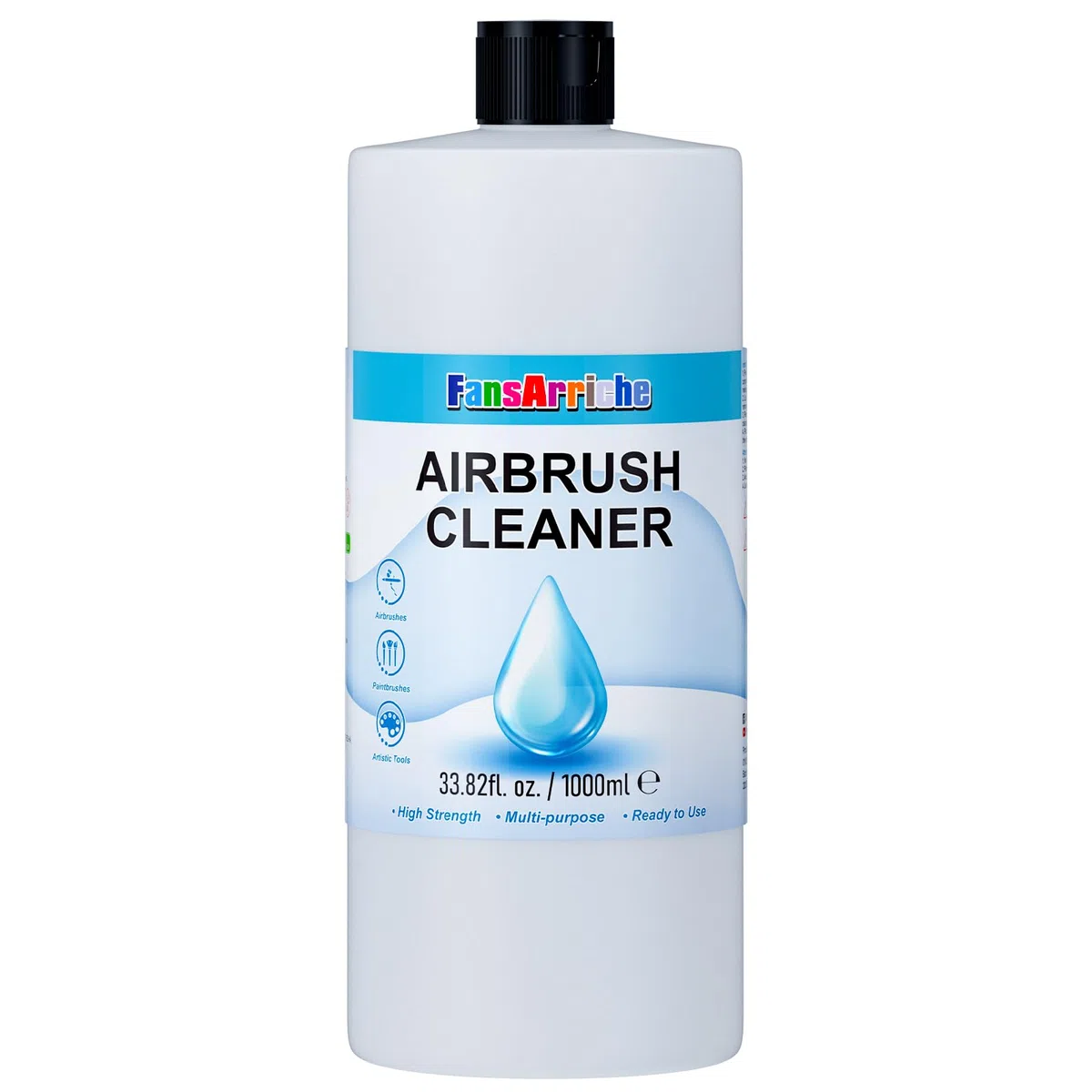 FansArriche Detergente per aerografo, flacone da 1000 ml, soluzione detergente multiuso ad azione rapida, ad alta resistenza, rimuove rapidamente vernice acrilica a base d'acqua, acquerello