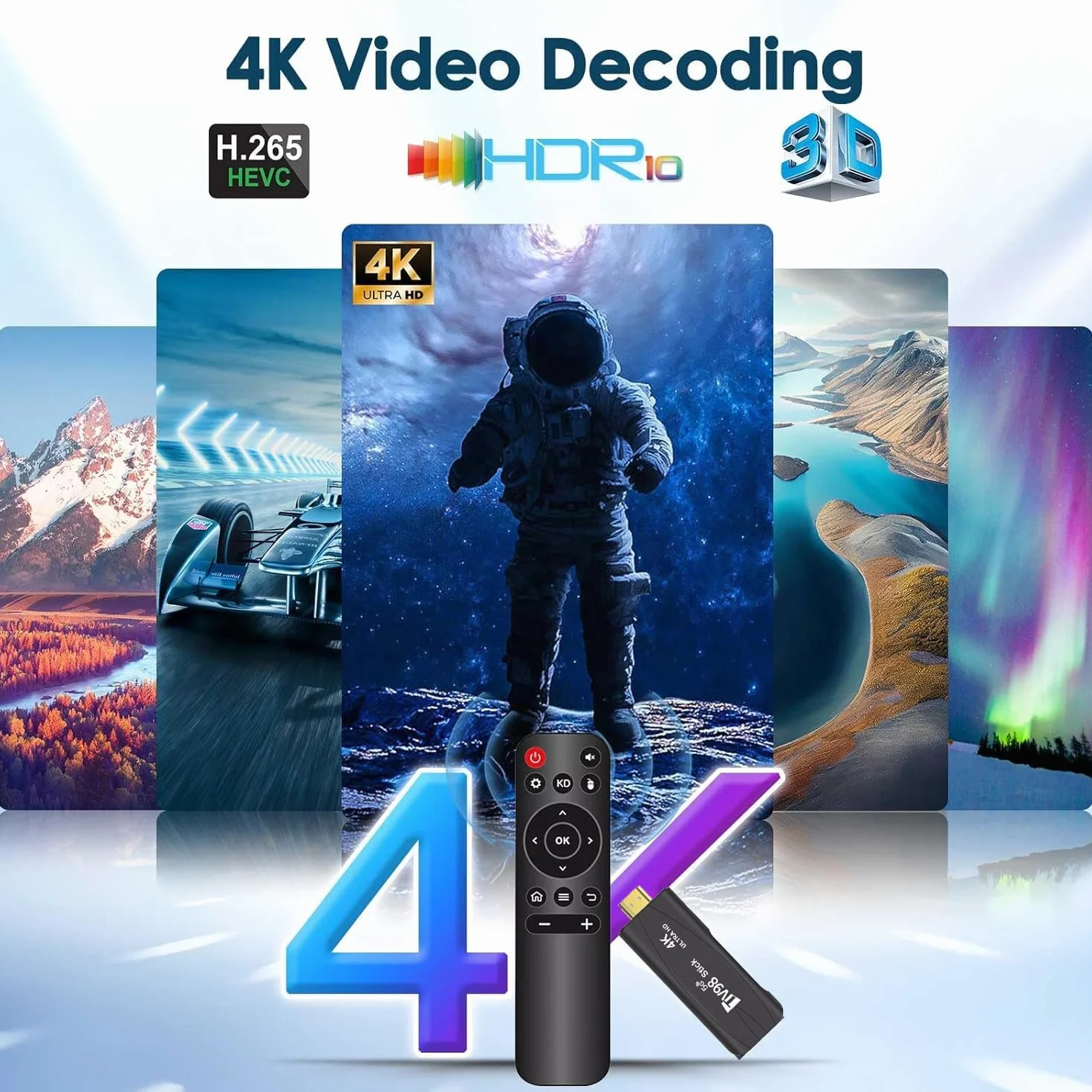 Android TV Stick 4K 2G+16GB H313 Quad-Core 64bit WiFi5 Dual 2.4G/5G WiFi HDR10+ HD Smart TV Stick Box (H 2+16)